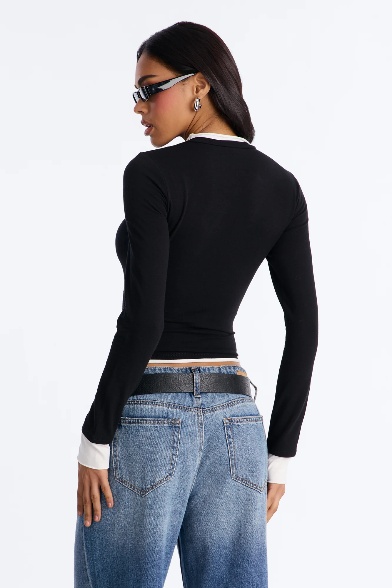Effortless Edge Contrast Long Sleeve Top - Black/combo - Image 4
