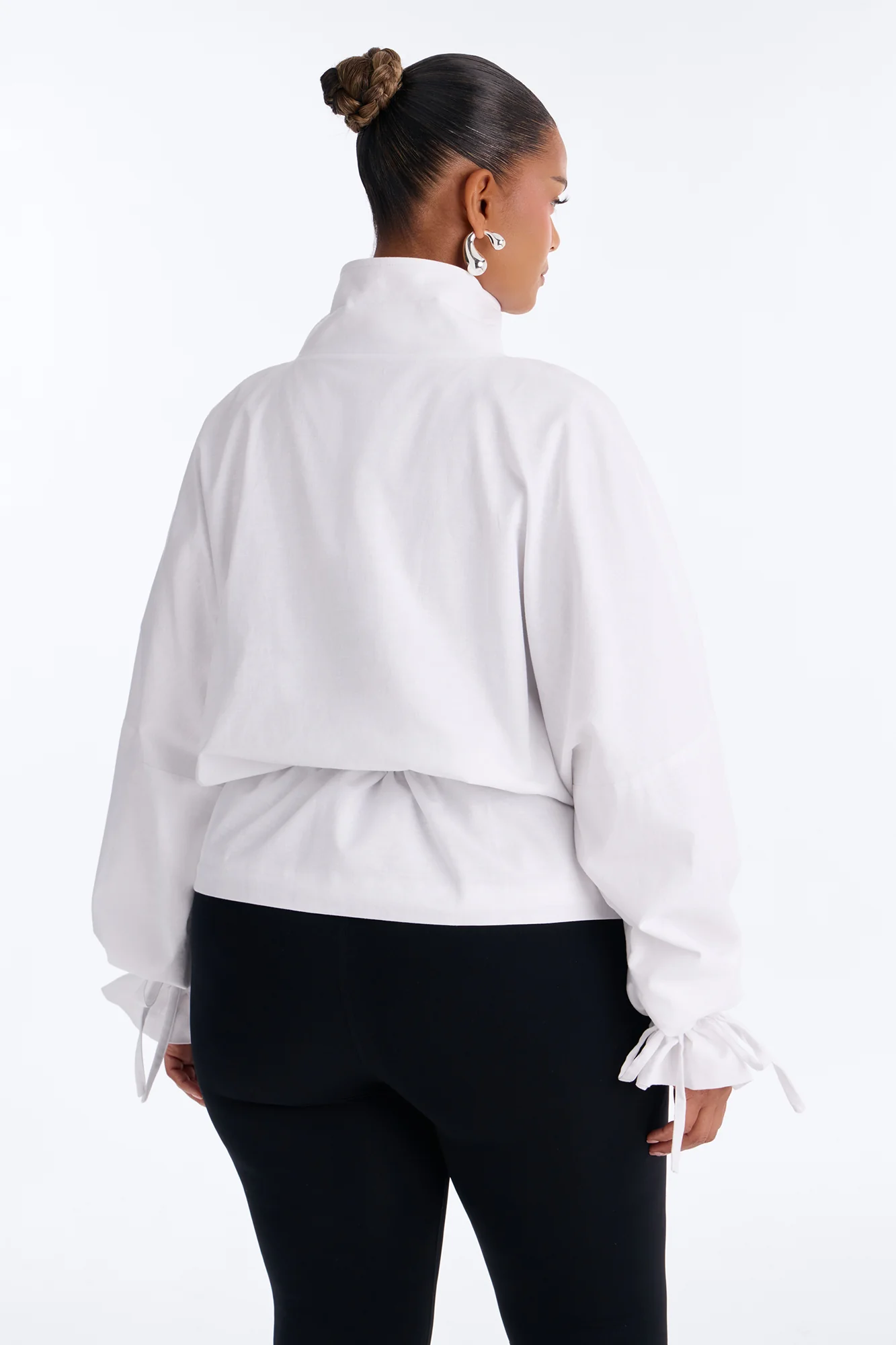 Effortless Linen Funnel Neck Anorak Jacket - White - Image 8