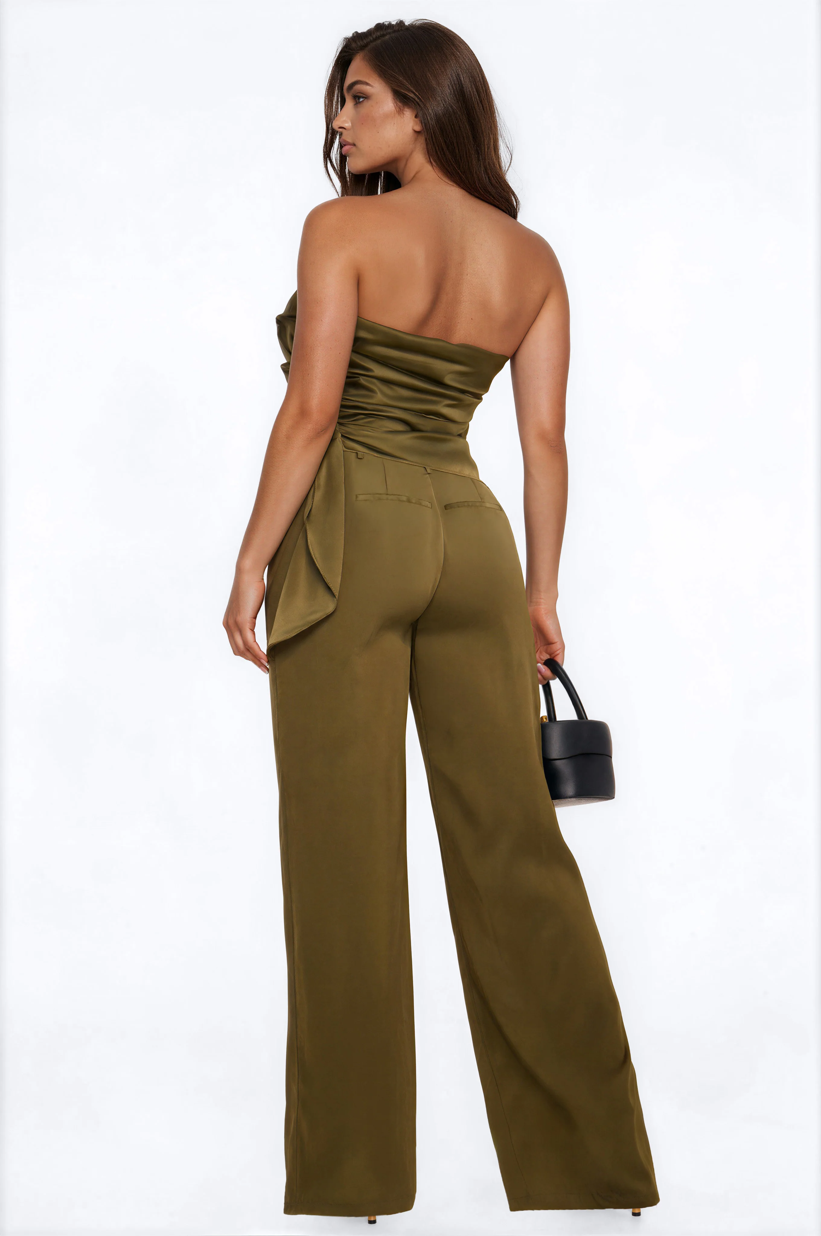 Effortless Strapless Satin Pant Set - Olive - Image 3