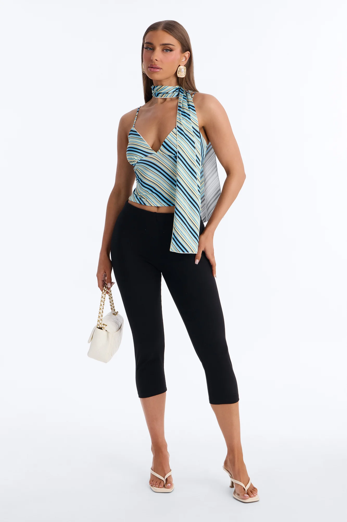 Elaina Striped V-Neck 2 Piece Top - Blue/combo - Image 2