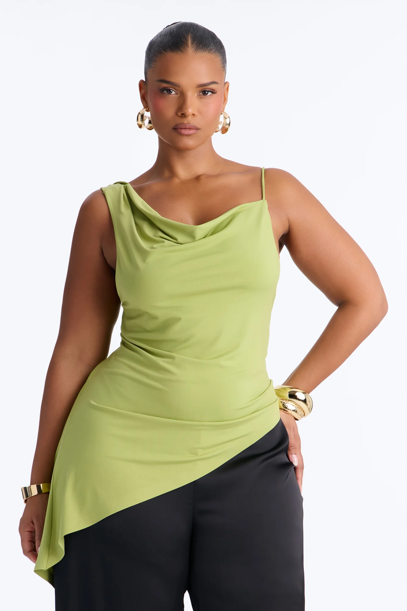 Elara Asymmetrical Twist Sleeveless Long Top - Chartreuse - Image 6