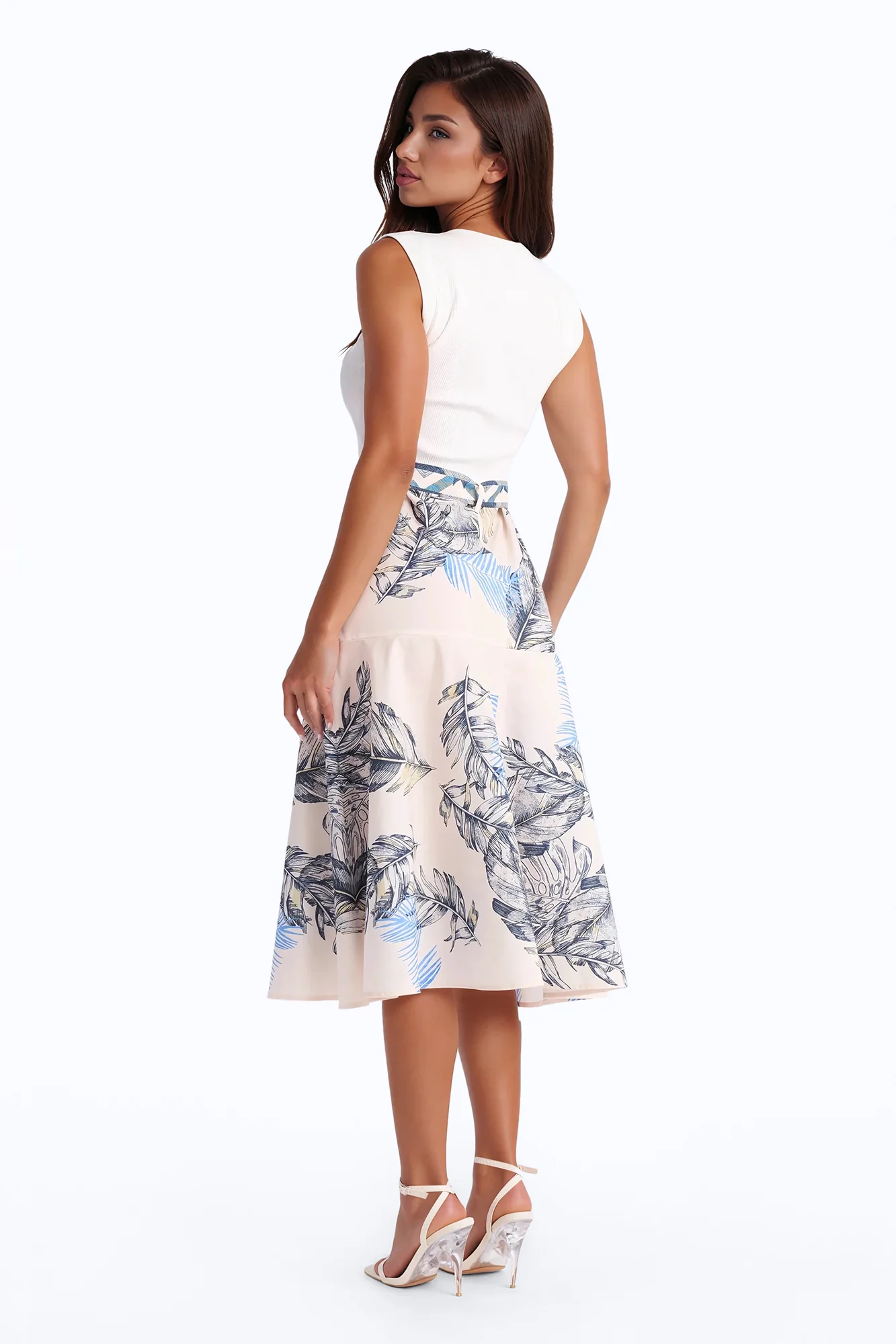 Eleanor Belted Printed Midi Dress - White/combo - Image 4