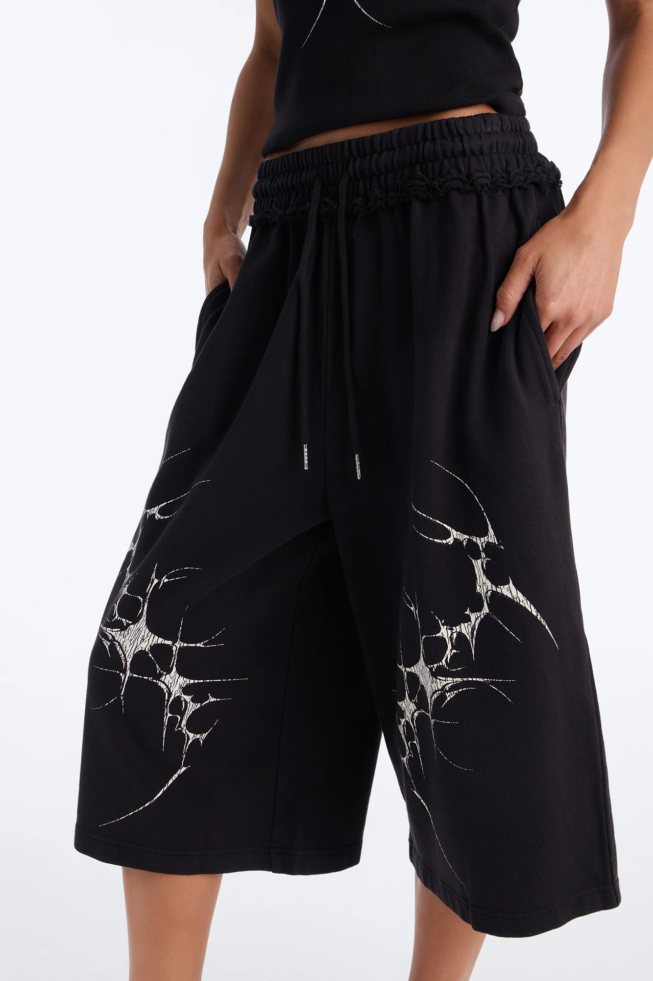 Electric Bombshell Long Sweatshorts - Charcoal - Image 3