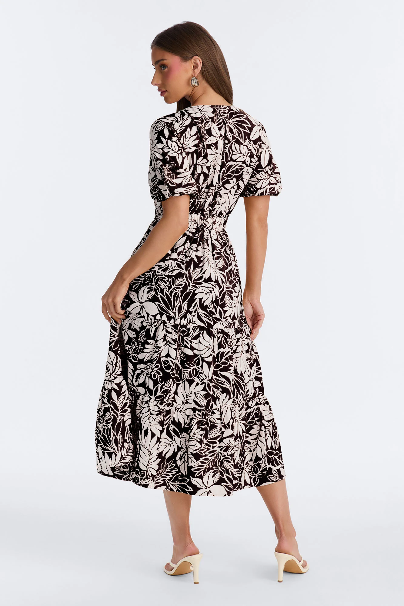 Elena Printed Midi Dress - Black/White - Image 4