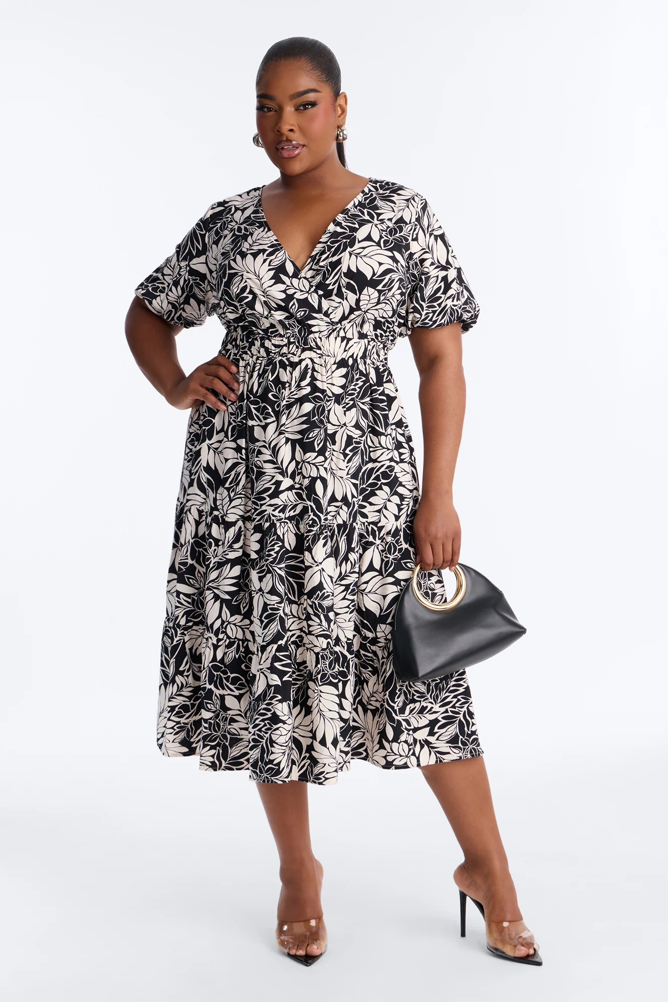 Elena Printed Midi Dress - Black/White - Image 5