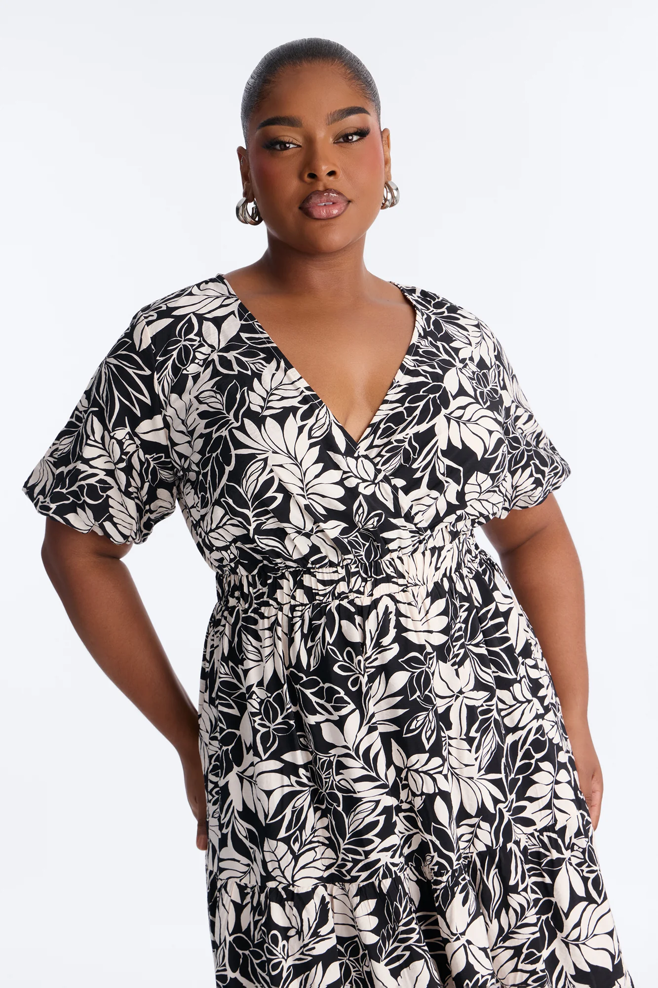 Elena Printed Midi Dress - Black/White - Image 6