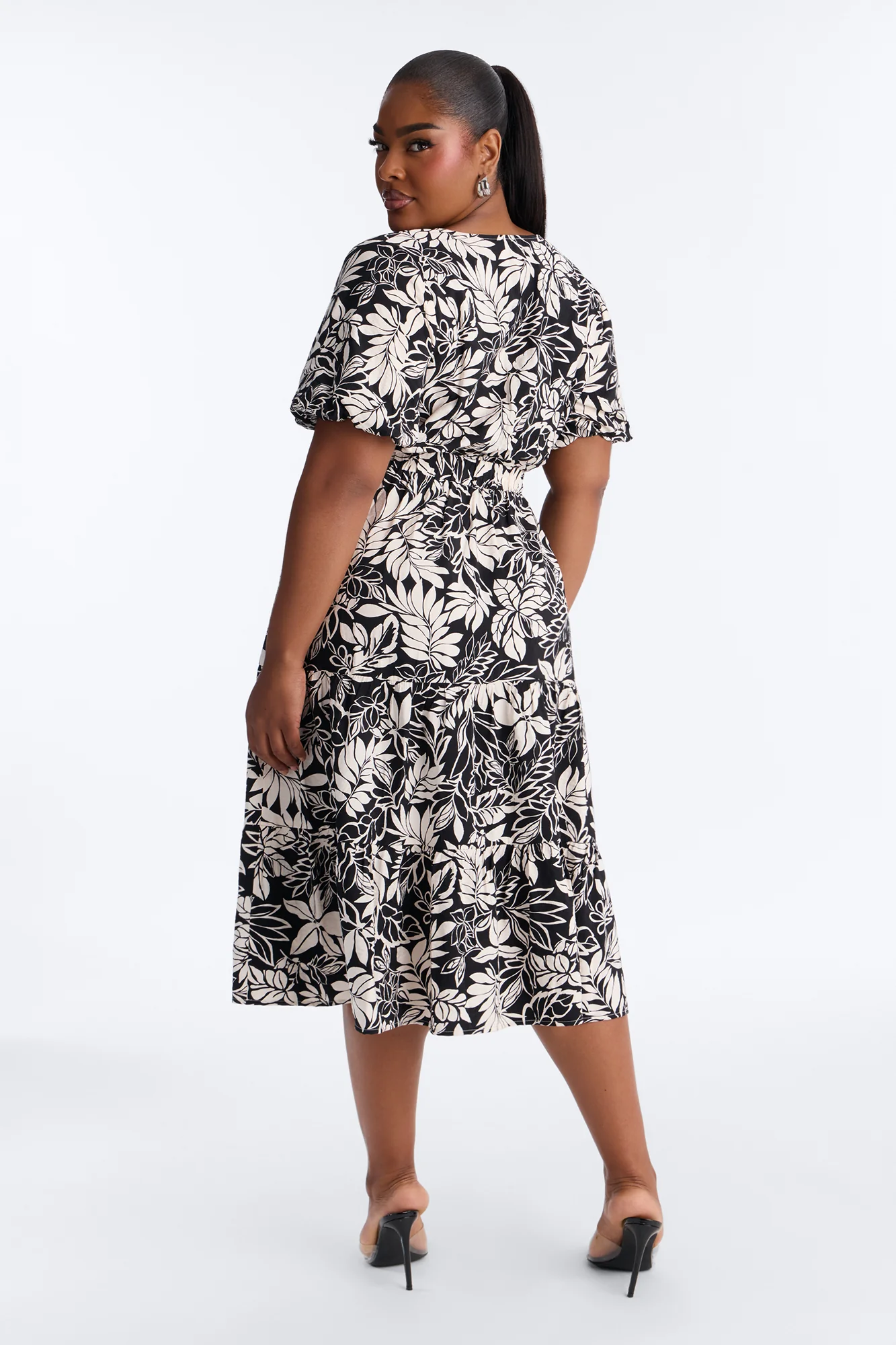 Elena Printed Midi Dress - Black/White - Image 7