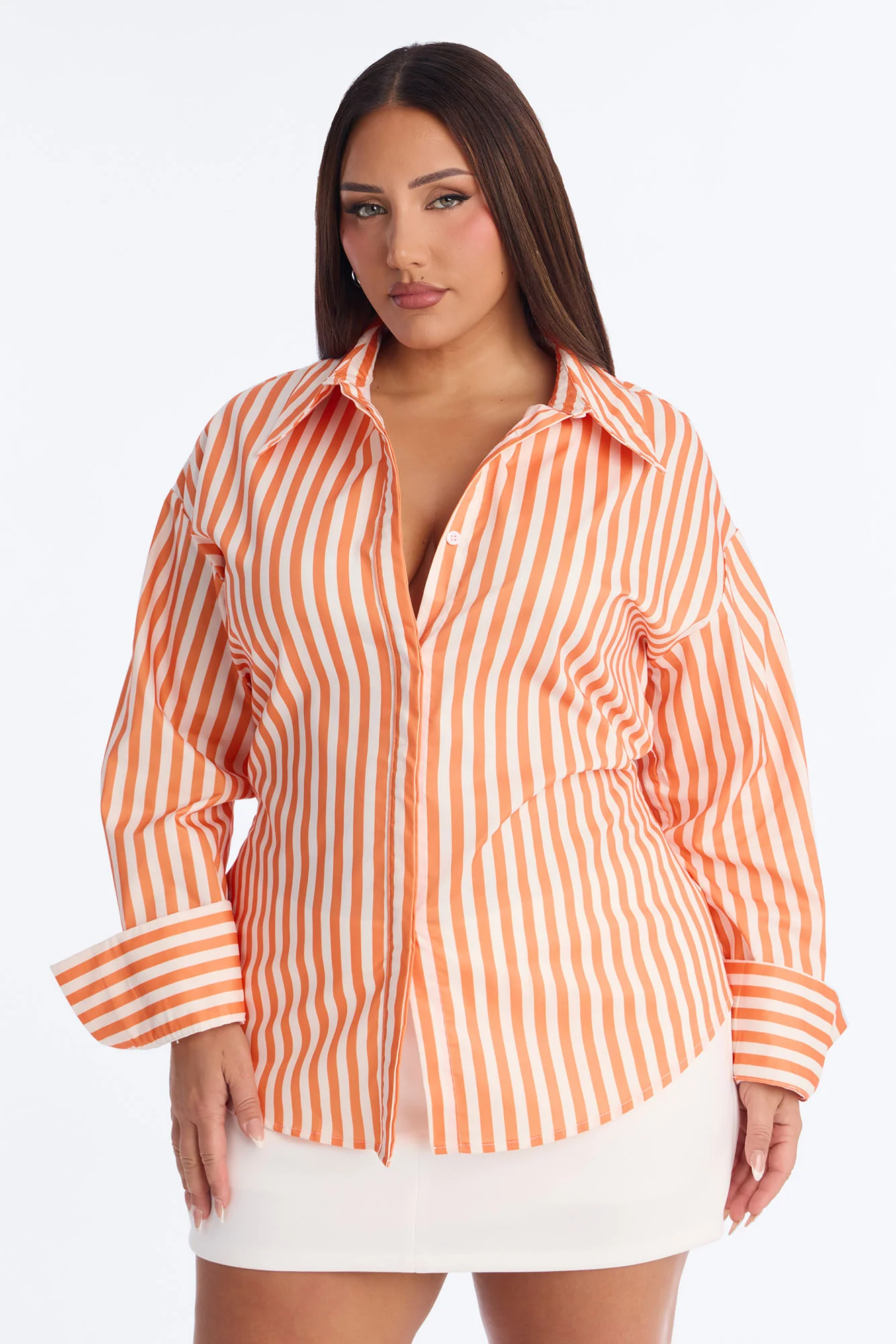Elevated Fun Tie Back Striped Poplin Shirt - Orange/combo - Image 6