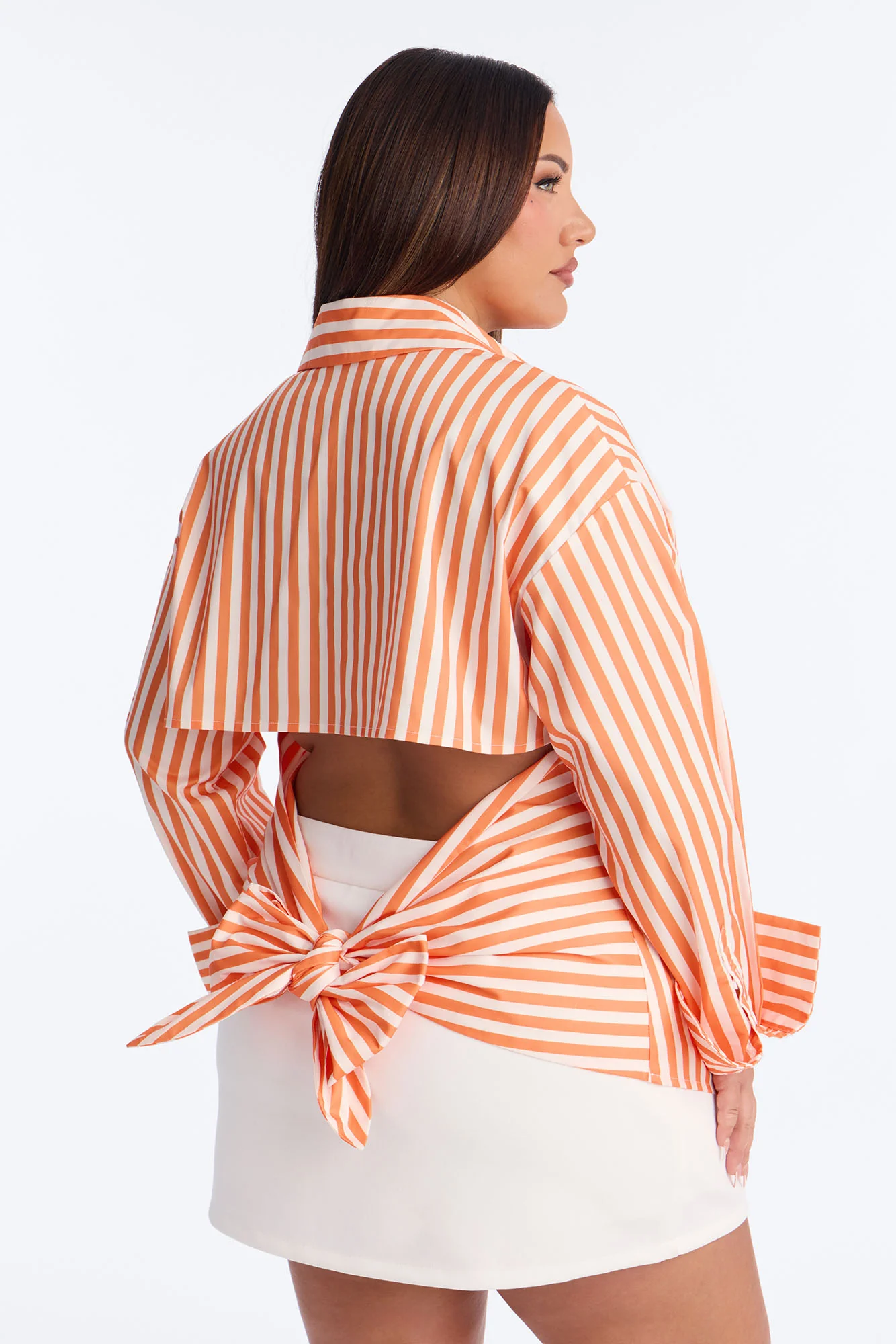 Elevated Fun Tie Back Striped Poplin Shirt - Orange/combo - Image 8
