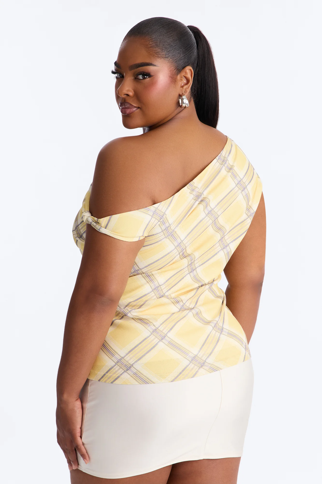 Elevated Life One Shoulder Ruched Plaid Top - Yellow/combo - Image 8