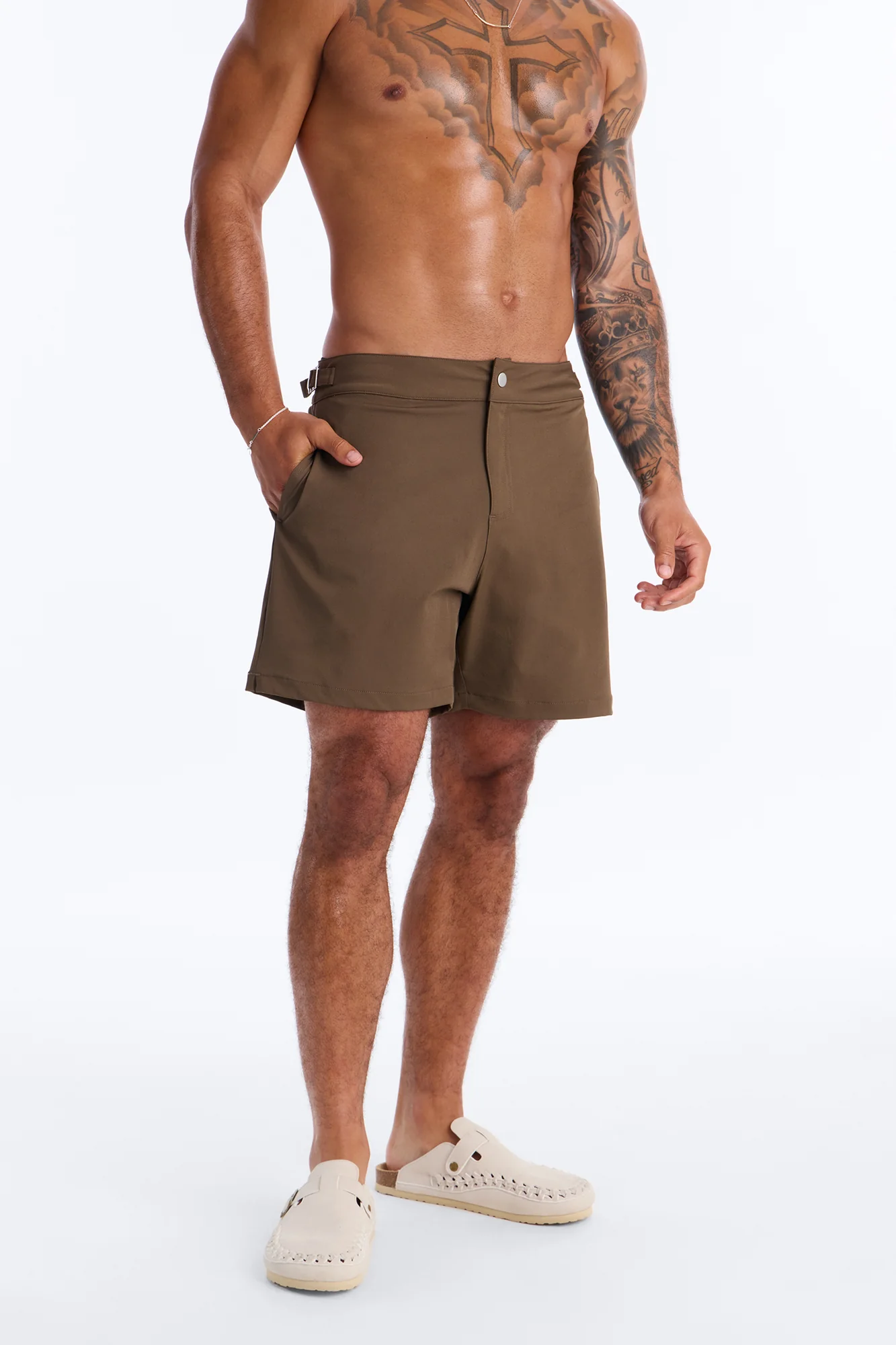 Elevated Stretch Trouser Swim Trunk 6″ - Brown