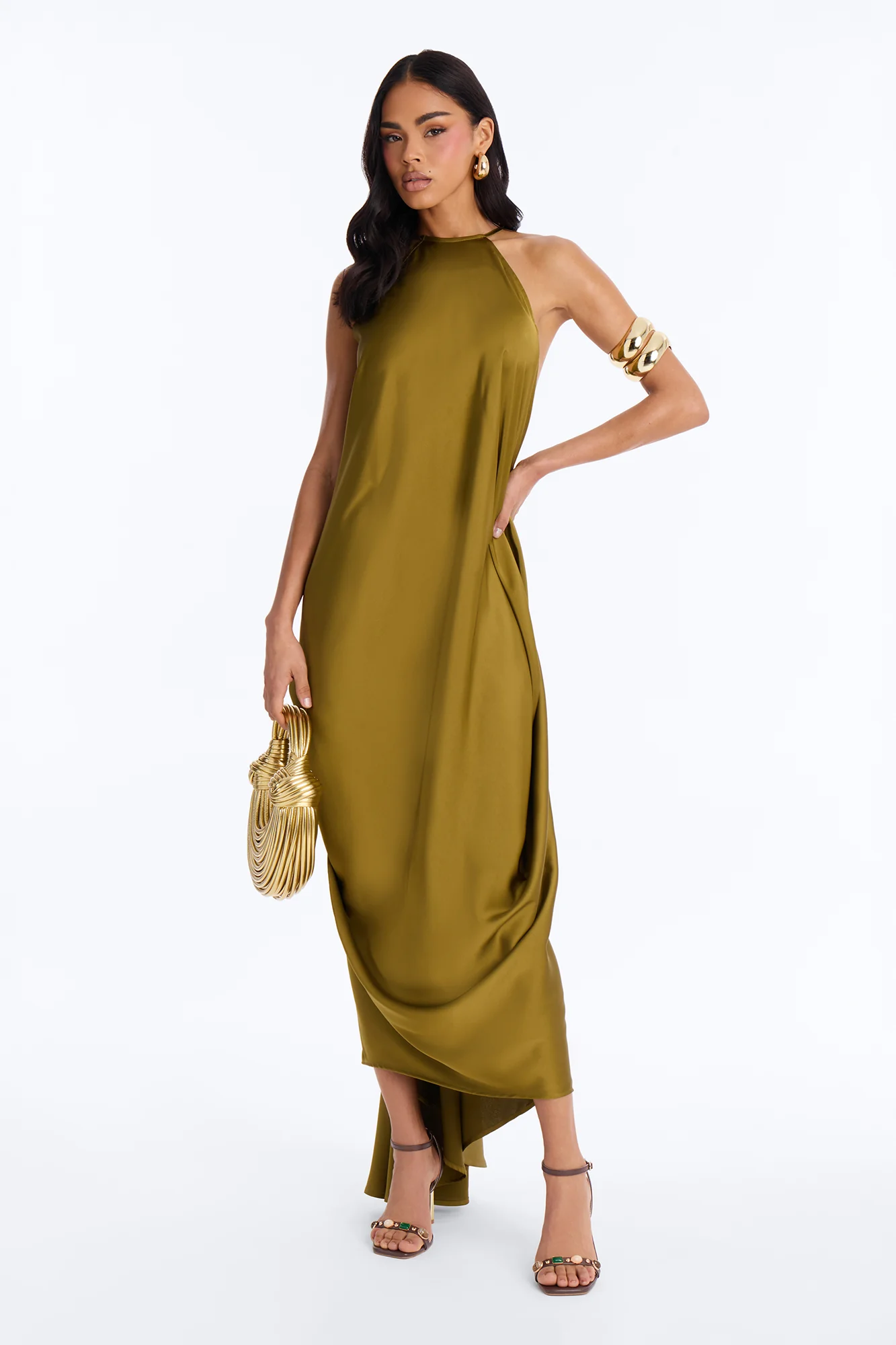 Elisa Draped Maxi Dress - Olive