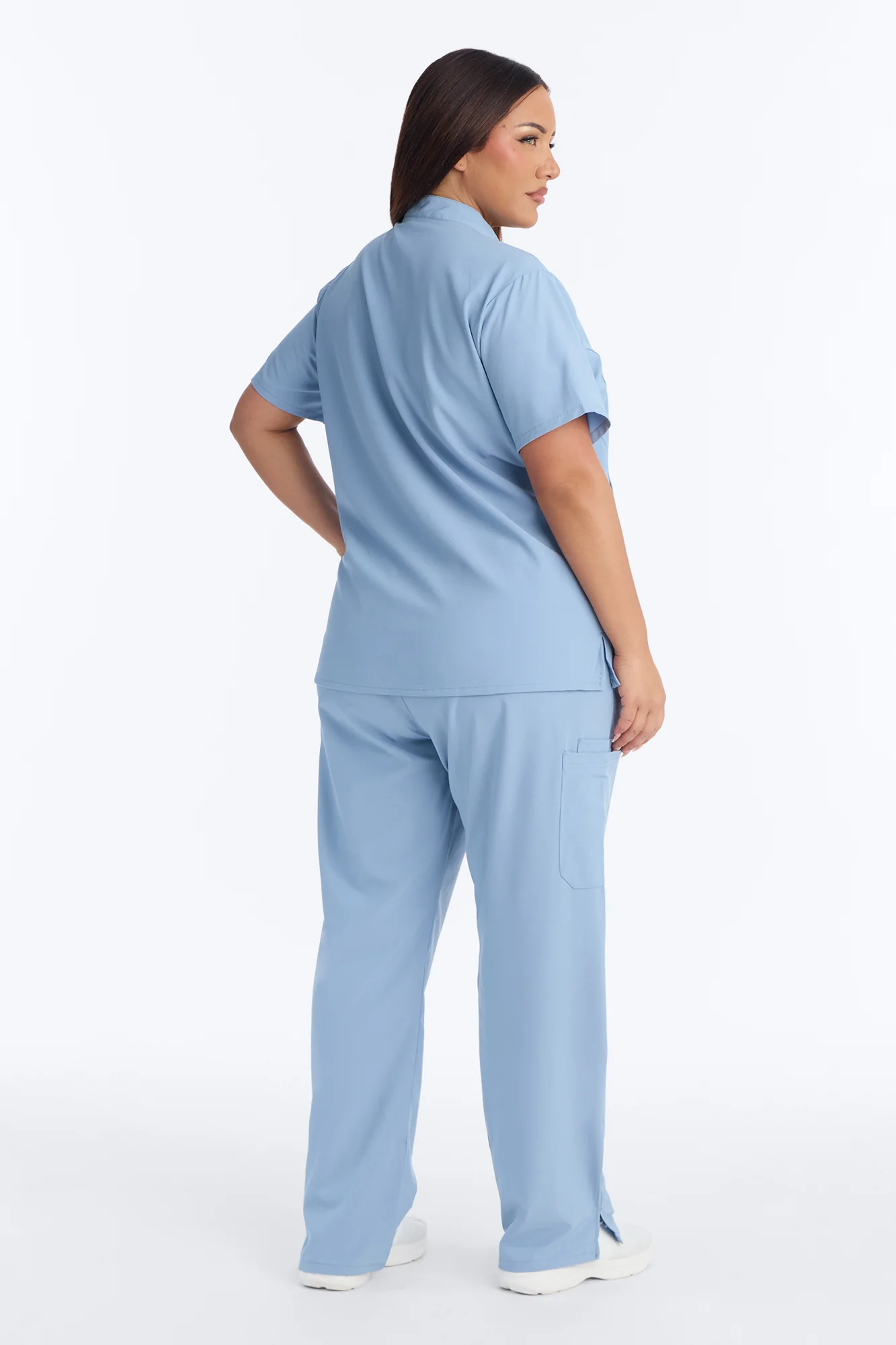 Elite 4 Way Stretch Zip Collar Open Leg Slit Scrub Set - Dusty Blue - Image 8