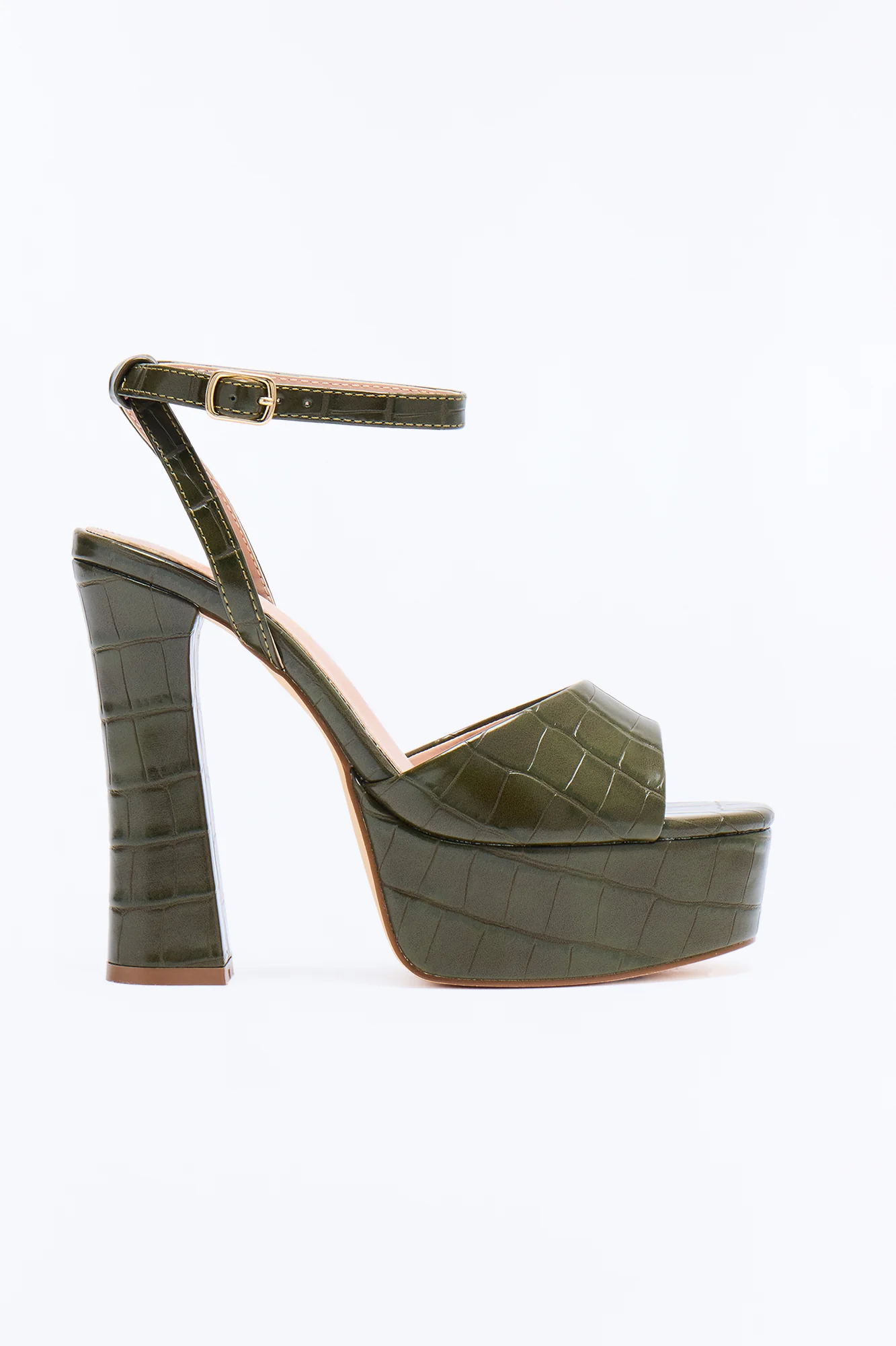 Eliza Croc Platform Heels - Olive - Image 3