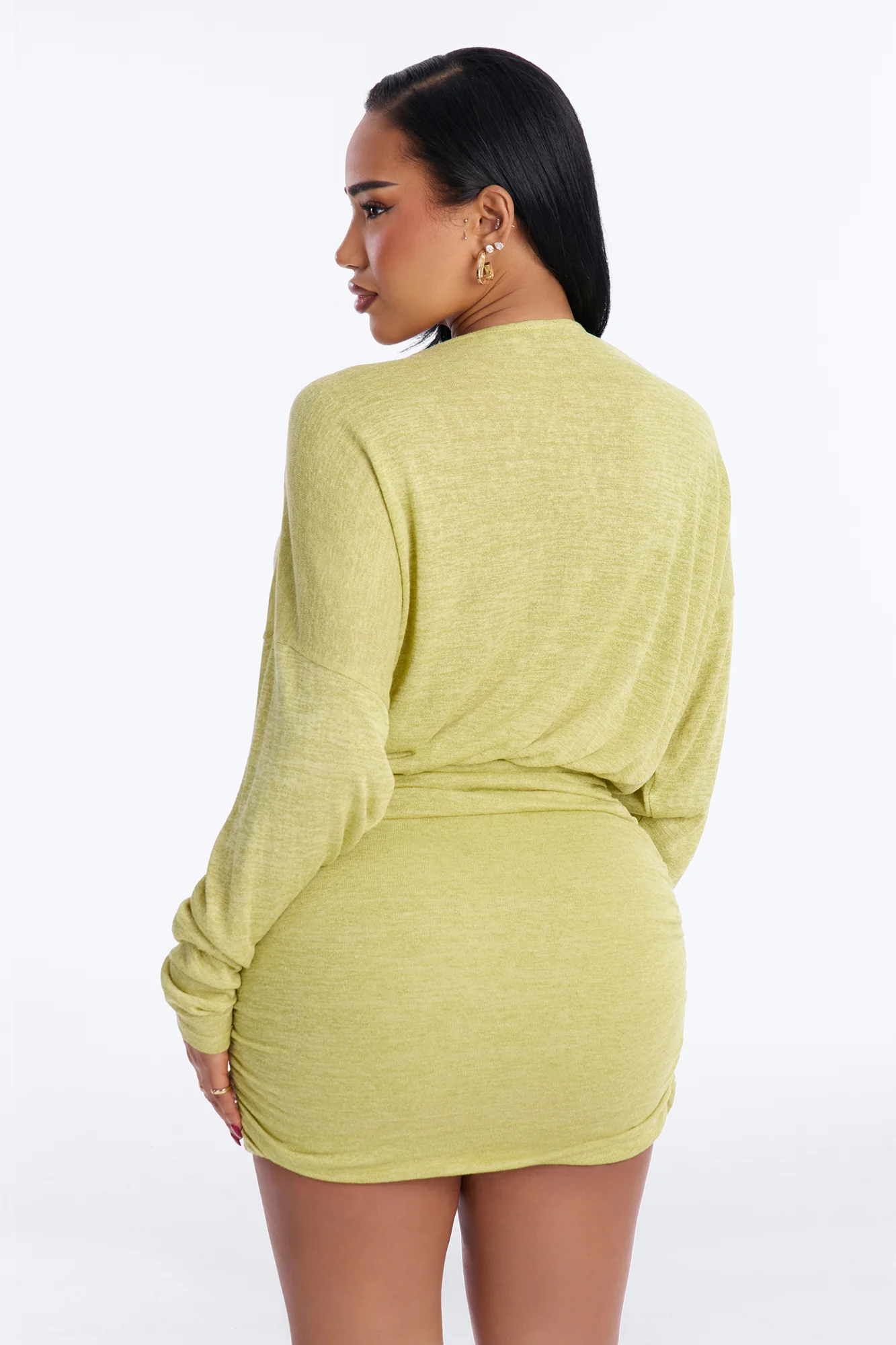 Elizabeth Long Sleeve Sweater Mini Dress - Chartreuse - Image 3