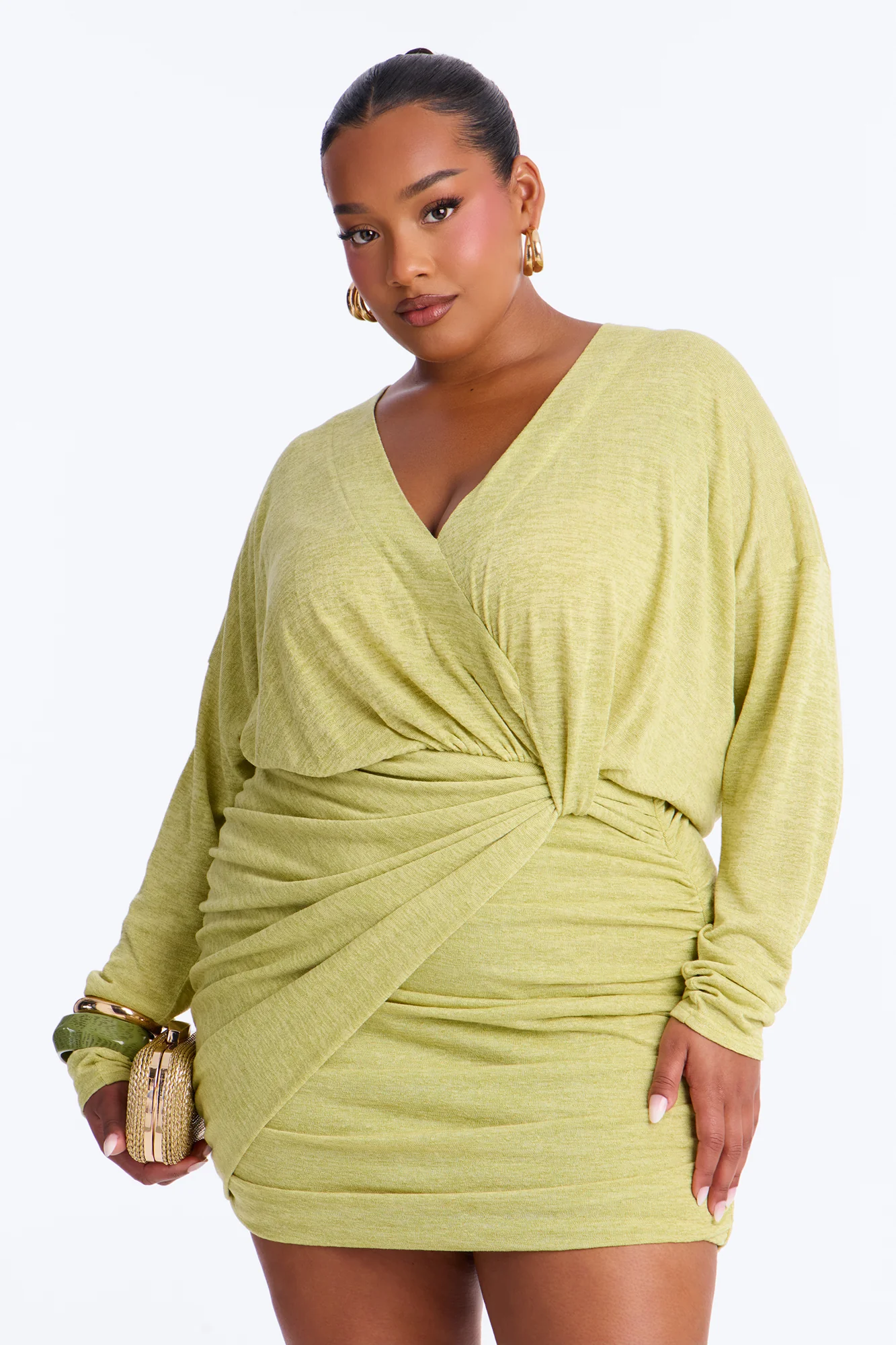 Elizabeth Long Sleeve Sweater Mini Dress - Chartreuse - Image 4