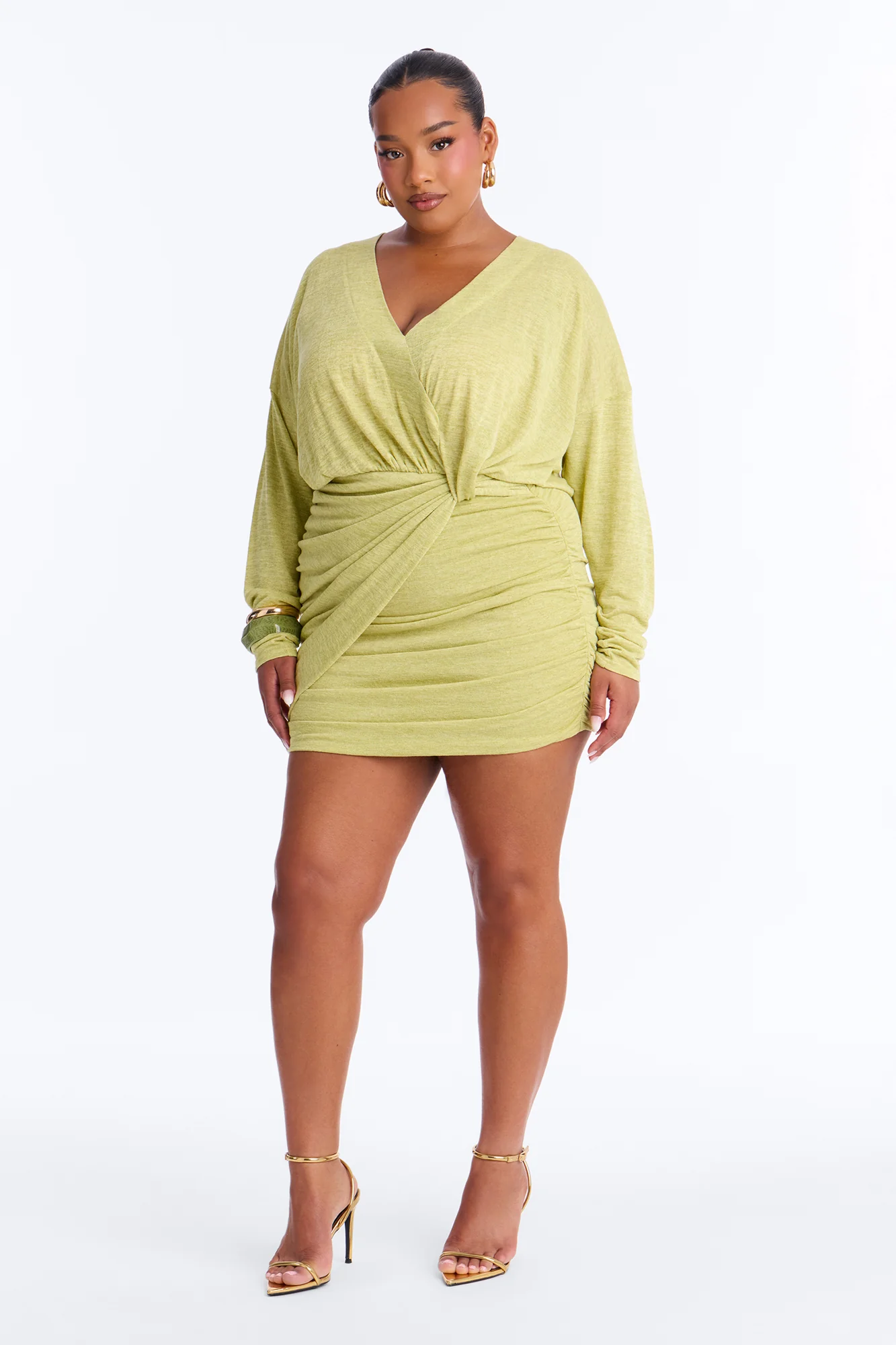 Elizabeth Long Sleeve Sweater Mini Dress - Chartreuse - Image 5