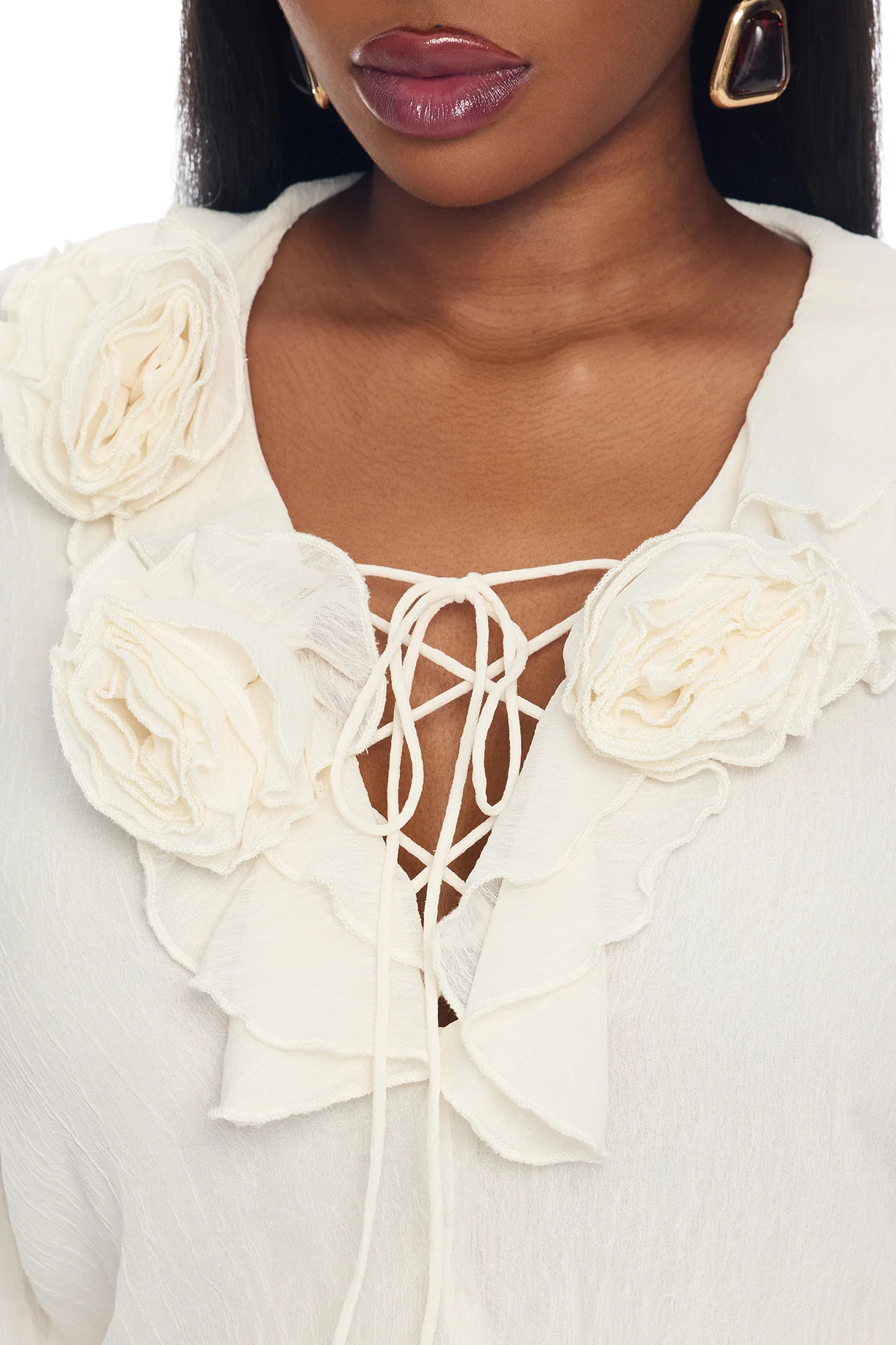 Ellah Ruffle Chiffon Mini Dress - Cream - Image 7