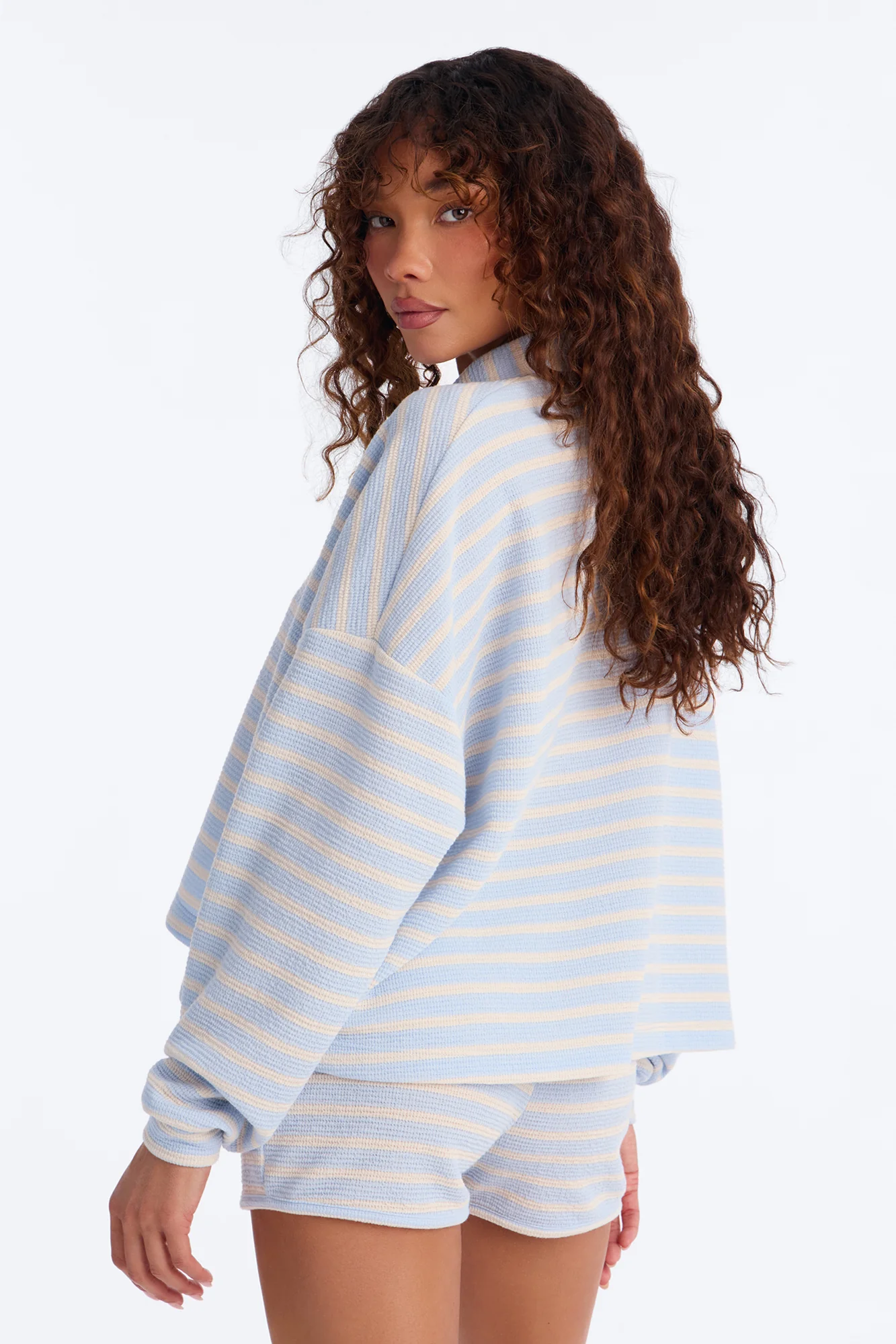 Ellie Striped Thermal Short Set - Aqua/Combo - Image 3