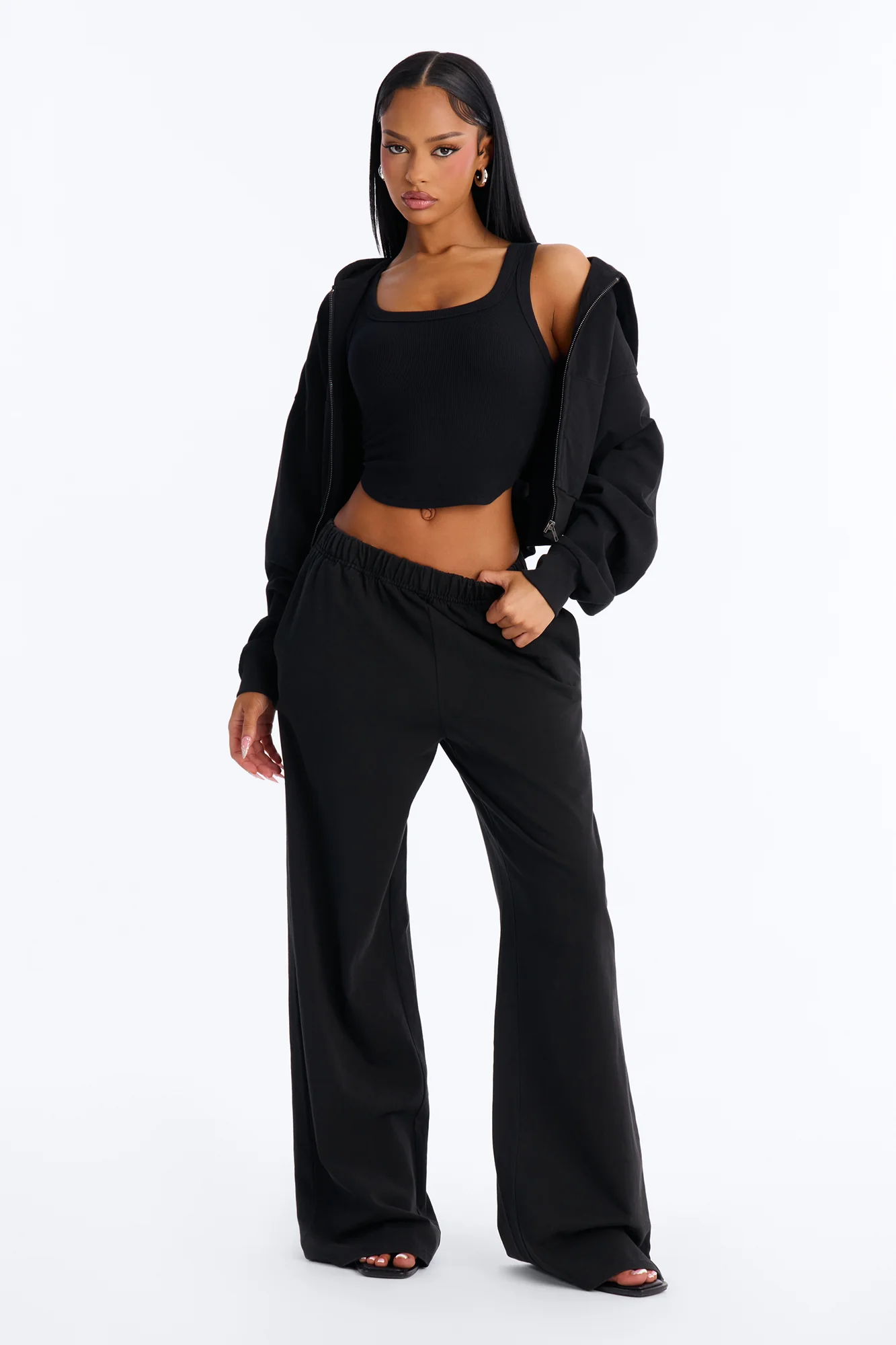Ellie Wide Leg Pull On Pant - Black