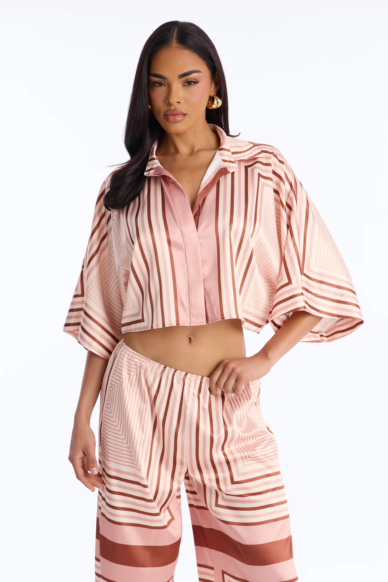 Elora Satin Pant Set - Pink/combo - Image 2