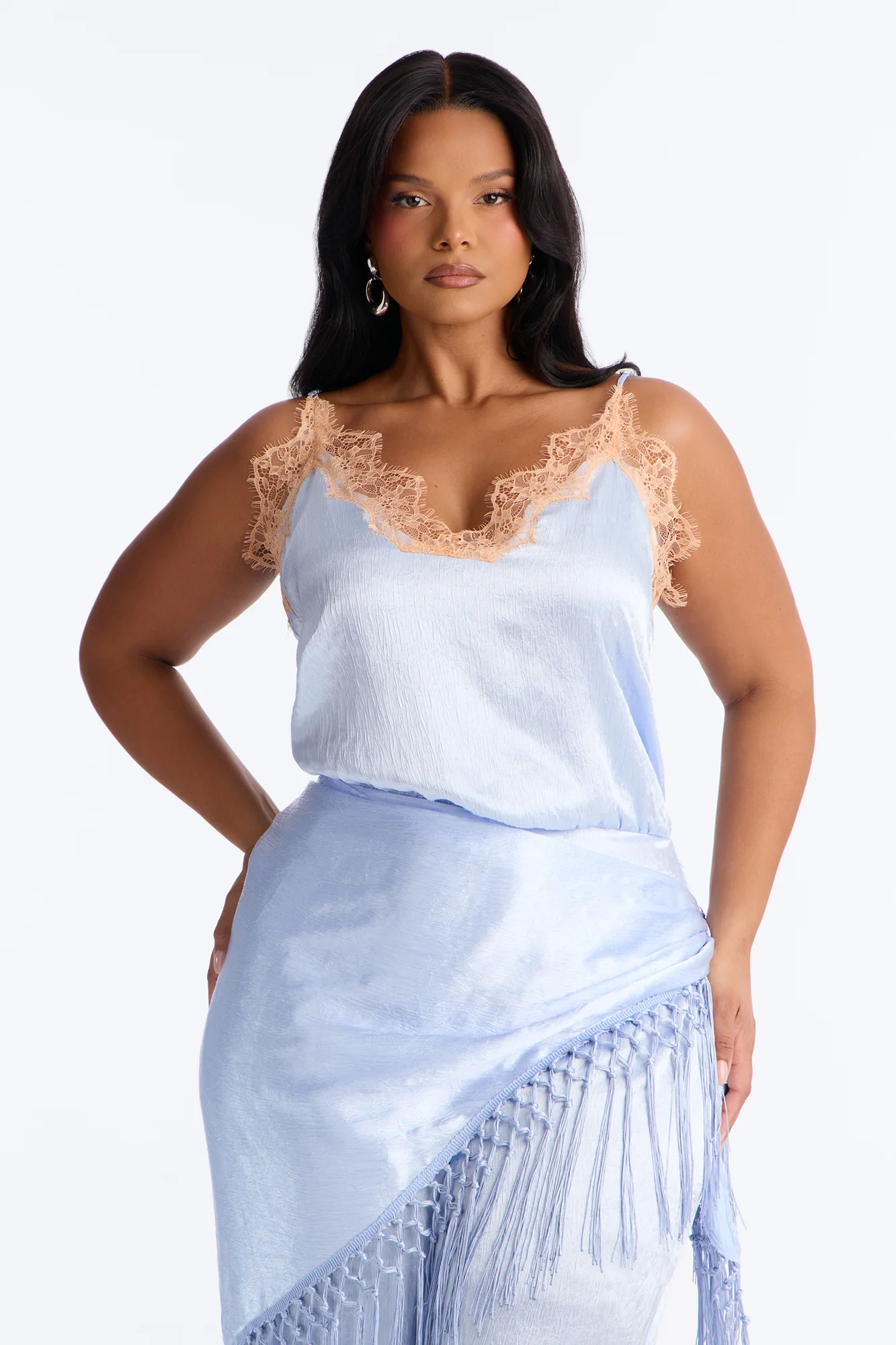 Elsa Satin Waist Scarf Jumpsuit - Blue - Image 6