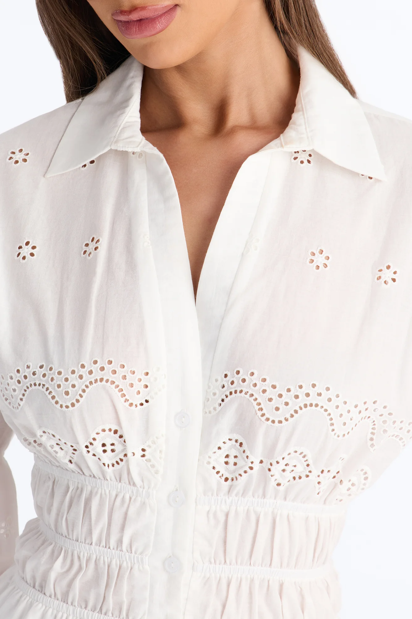 Elsie Long Sleeve Eyelet Mini Dress - White - Image 3