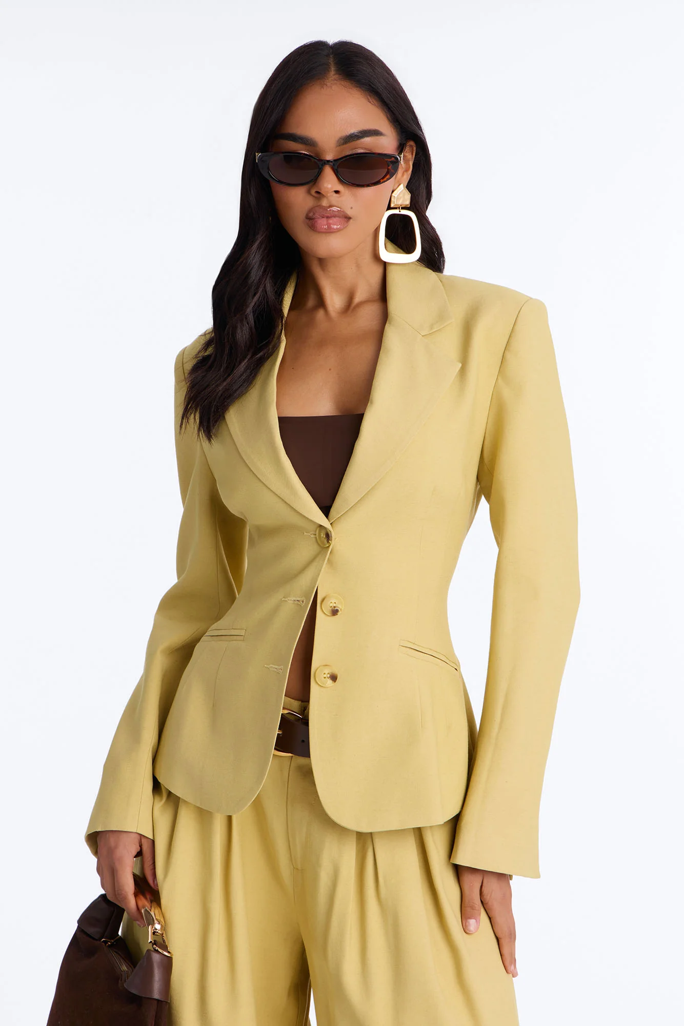 Elyse Linen Fitted Blazer - Honey