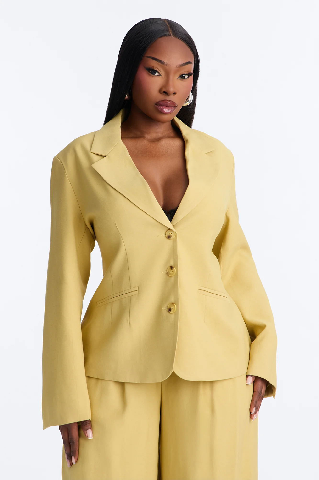 Elyse Linen Fitted Blazer - Honey - Image 6