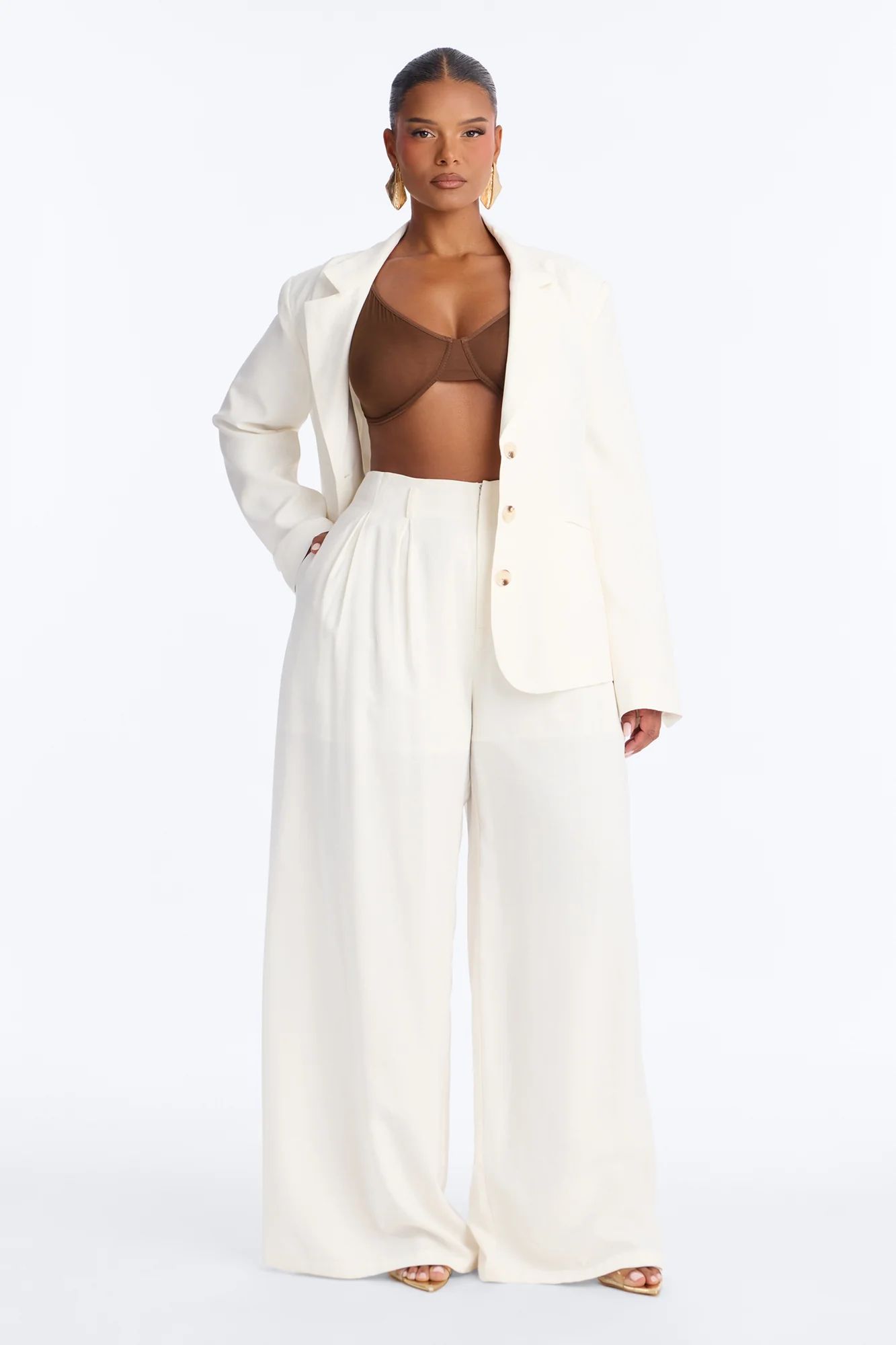 Elyse Linen Fitted Blazer - White - Image 6