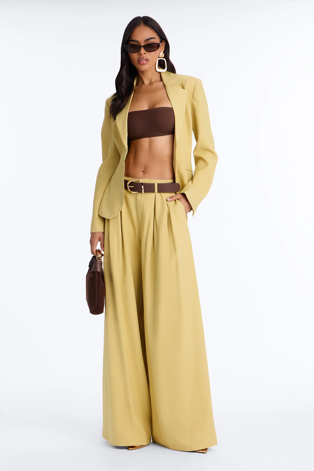 Elyse Linen High Rise Pleated Trousers - Honey