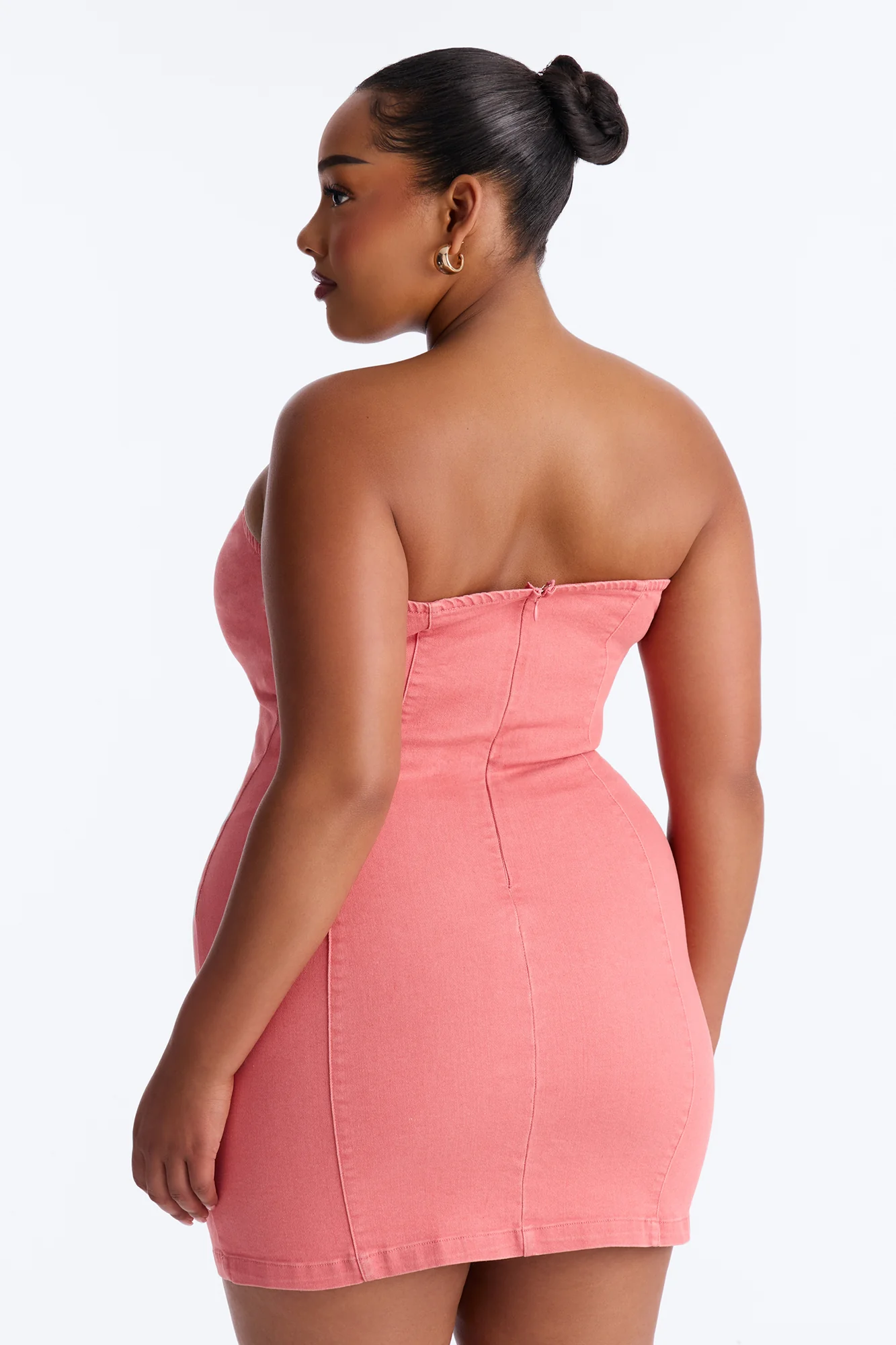 Emely Strapless Stretch Denim Mini Dress - Pink - Image 7