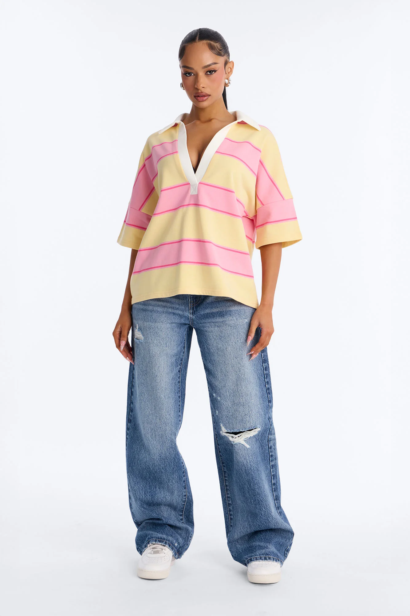 Emerson Striped Short Sleeve Polo Top - Yellow/combo - Image 2