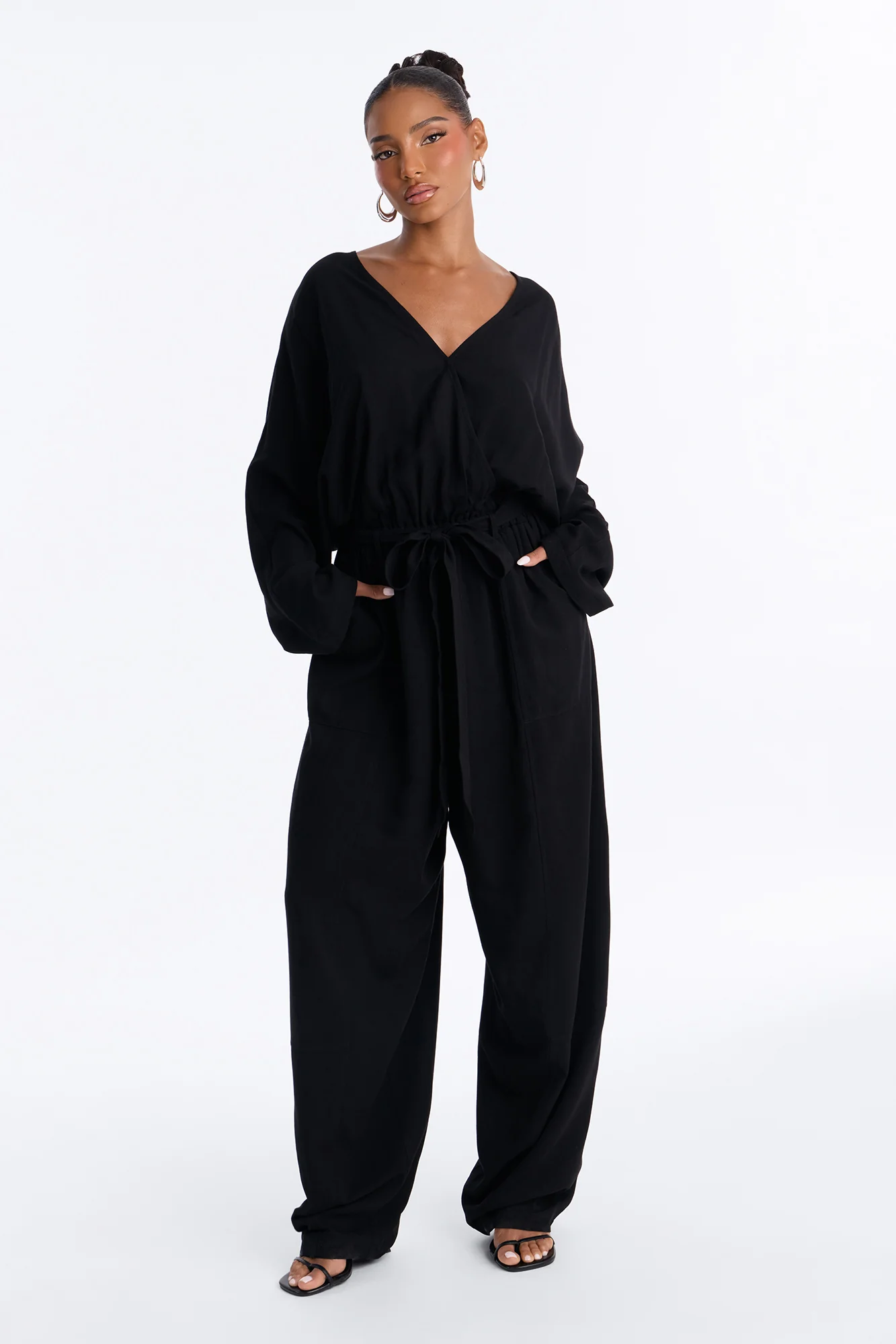 Emery Linen Straight Leg Jumpsuit - Black