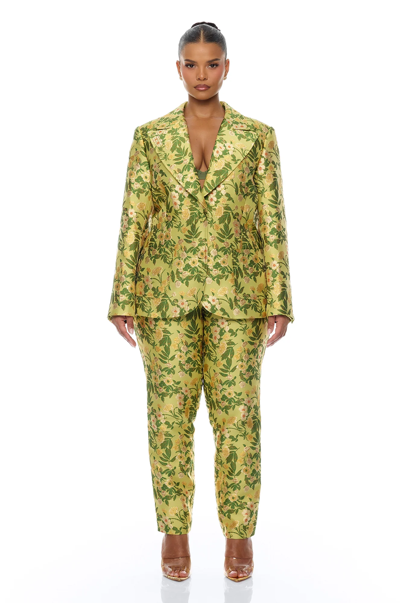 Emilee Jacquard Blazer Pant Set - Chartreuse - Image 5