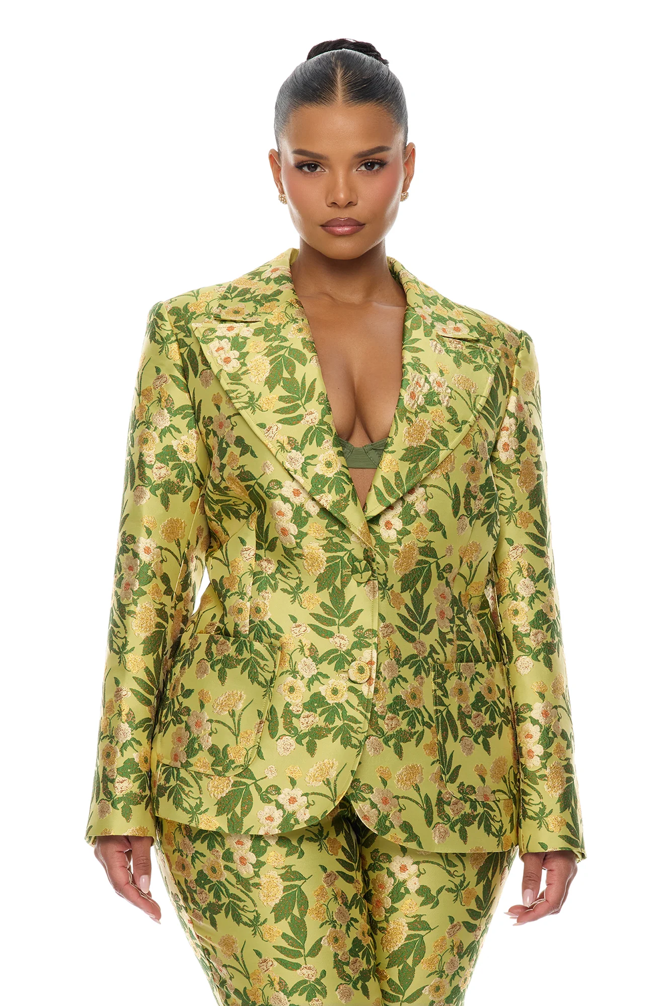 Emilee Jacquard Blazer Pant Set - Chartreuse - Image 6
