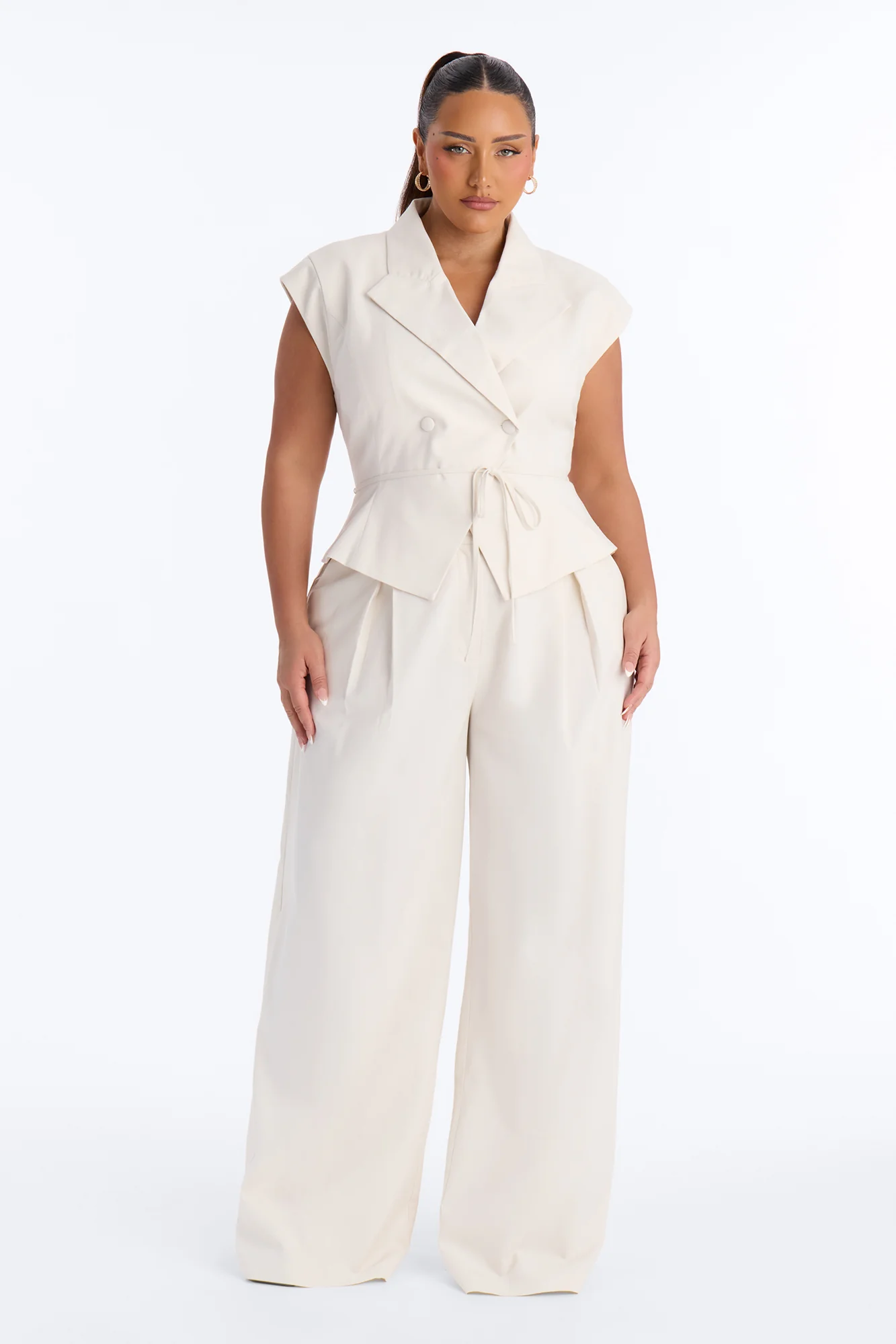 Emilia High Rise Linen Wide Leg Trouser - Ivory - Image 4