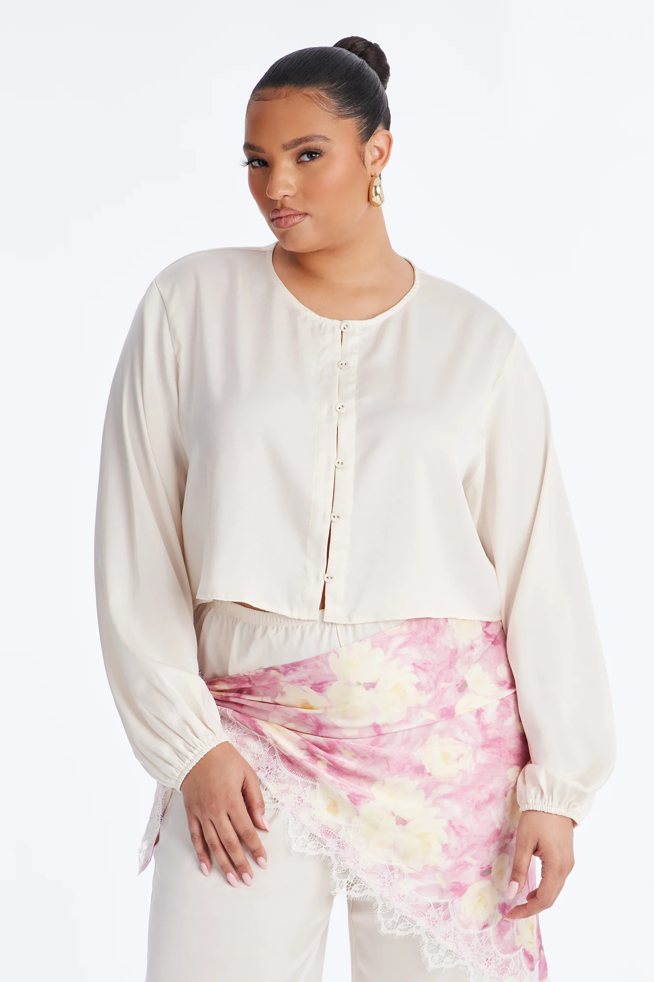 Emilia Satin Scarf Pant Set - Cream - Image 6