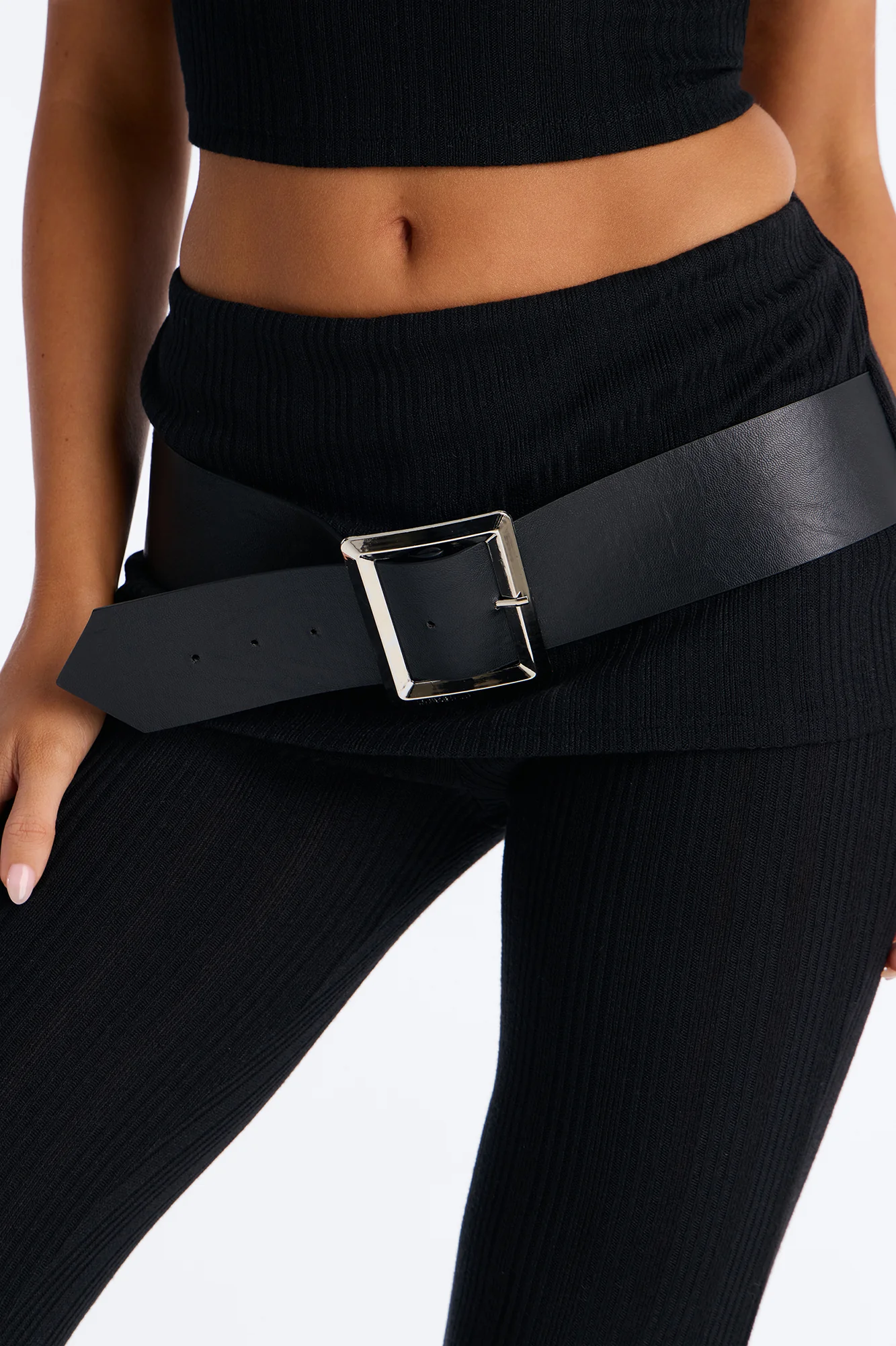 Emma Off Shoulder Belt Pant Set - Black - Image 3