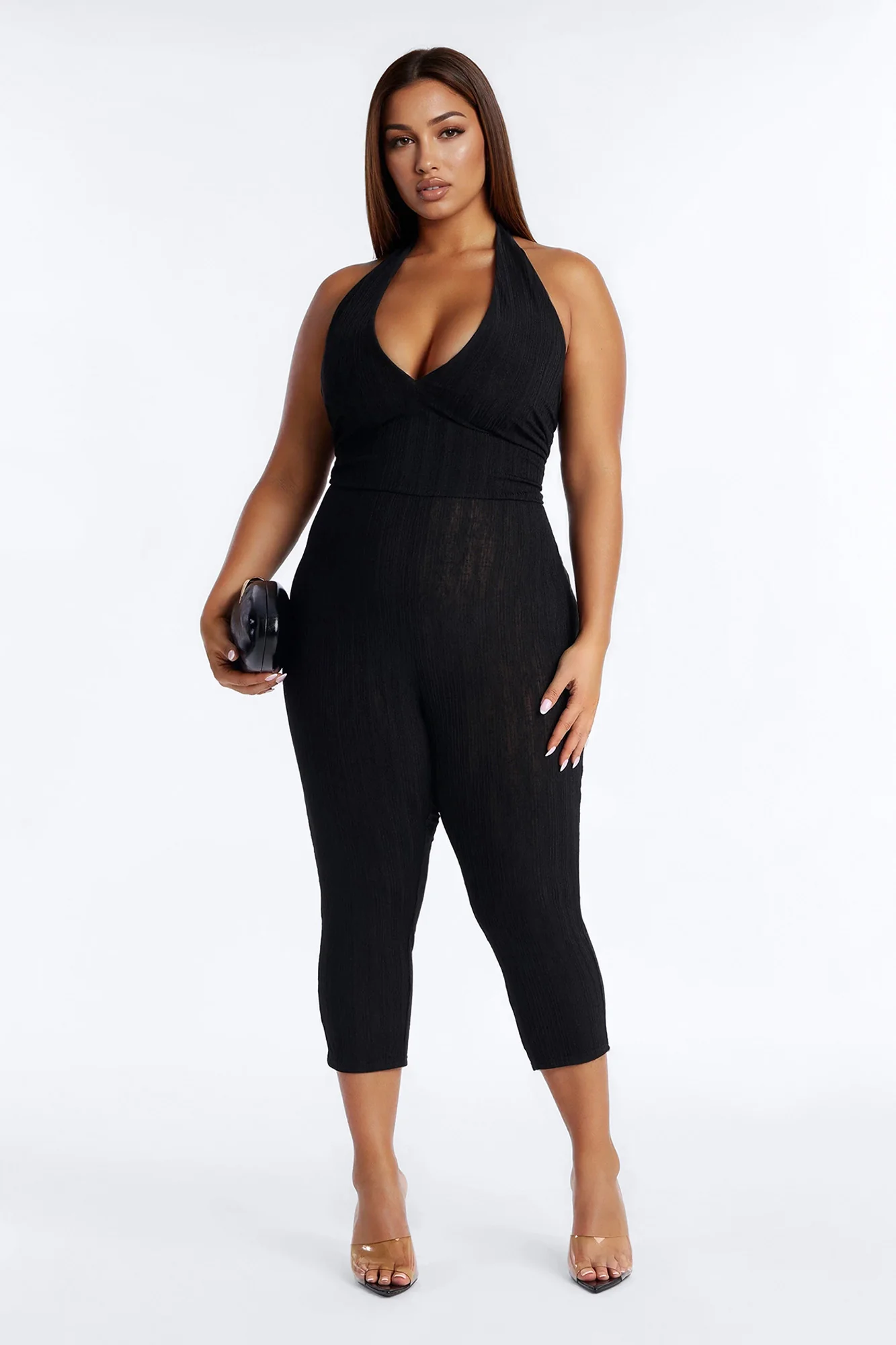 Emme Waist Tie Capri Catsuit - Black - Image 5