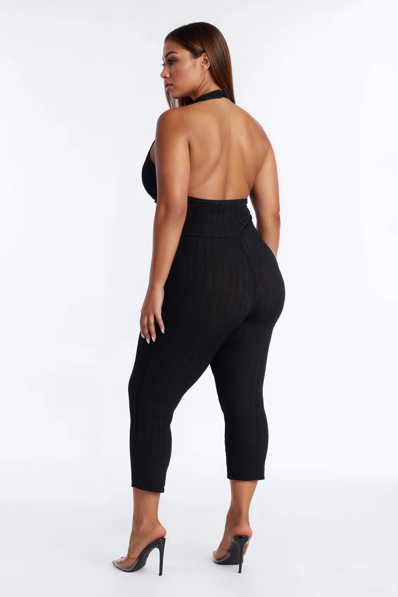 Emme Waist Tie Capri Catsuit - Black - Image 8