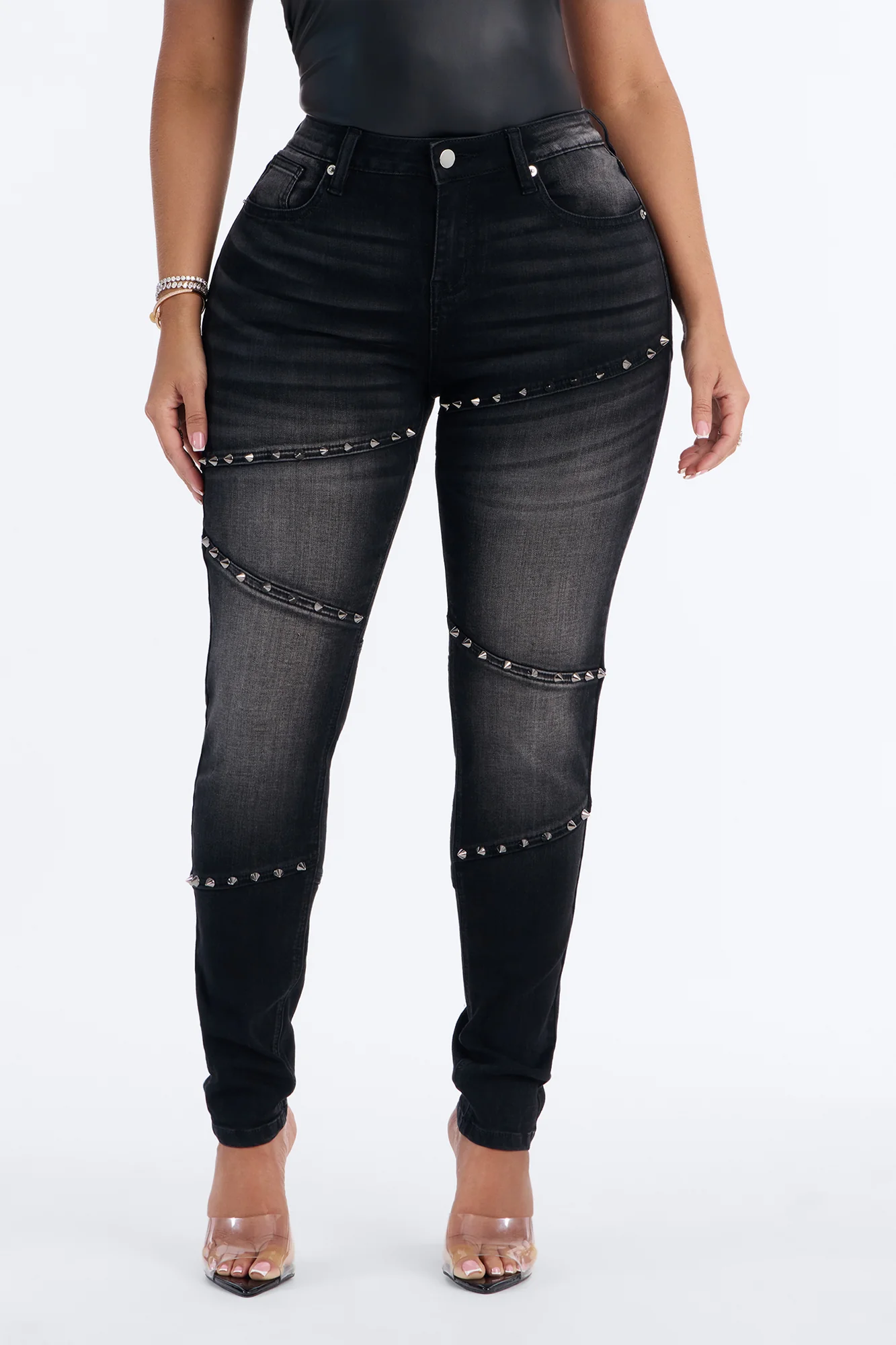 Encore Baby Studded Stretch Skinny Jeans - Black Wash - Image 2