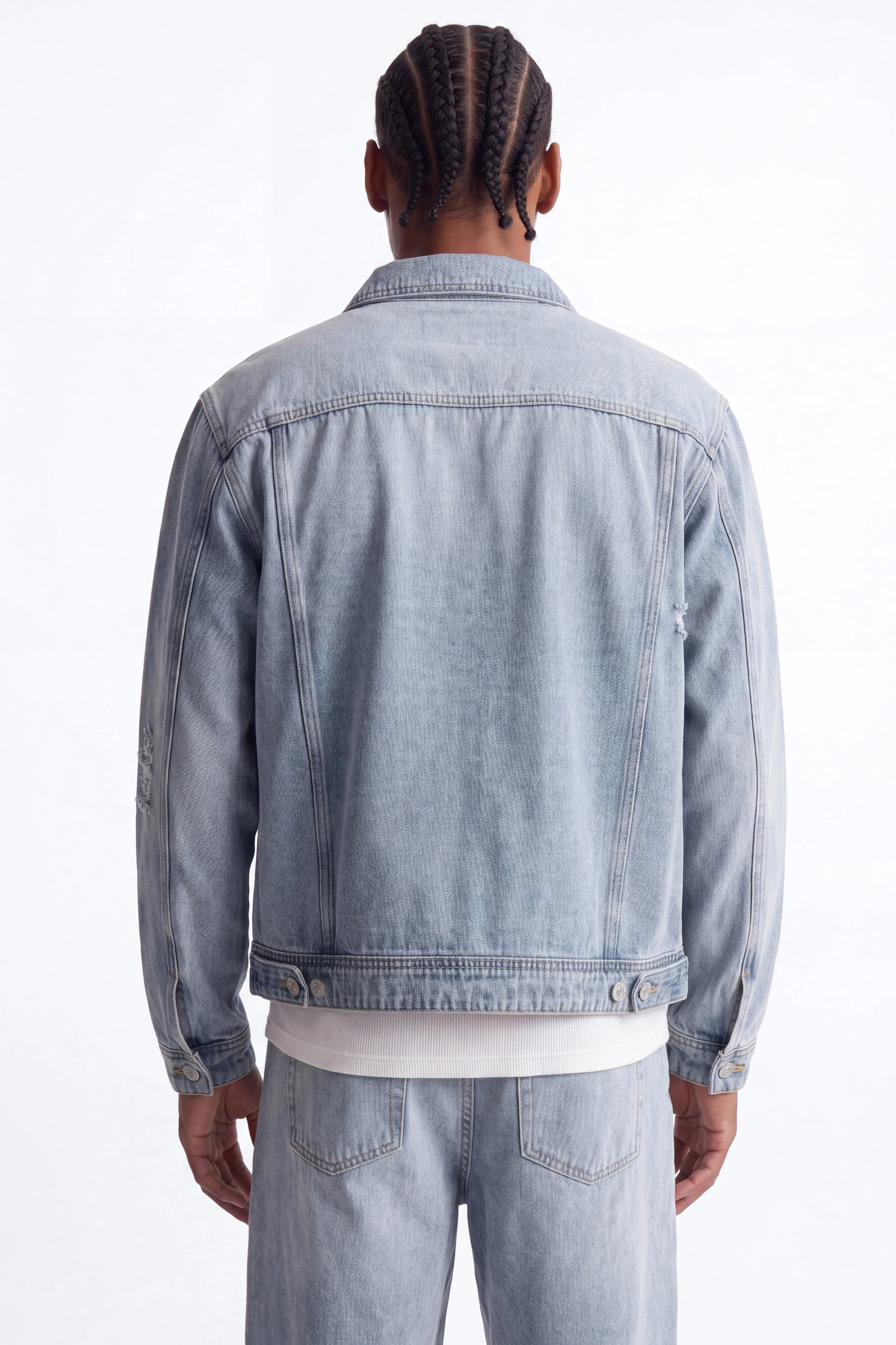 Essential Destroyed Denim Trucker Jacket - Light Blue Wash - Image 4