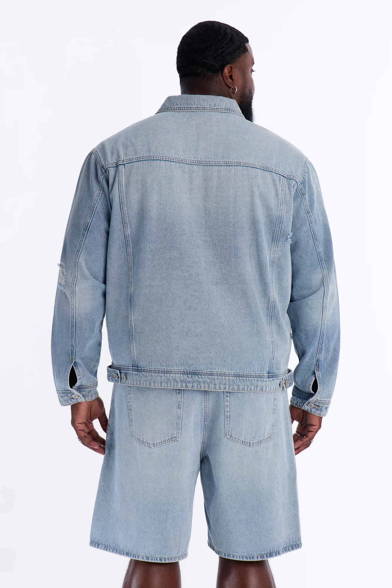 Essential Destroyed Denim Trucker Jacket - Light Blue Wash - Image 7