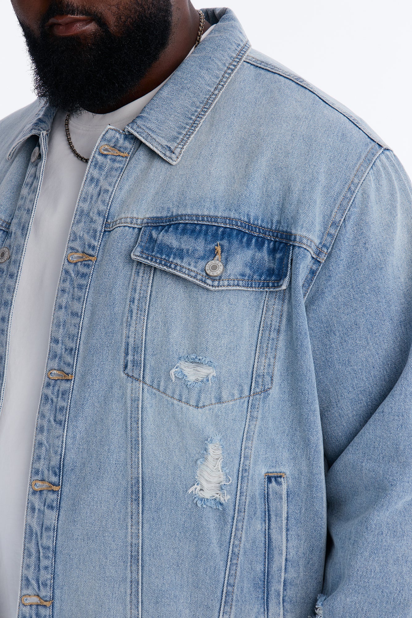 Essential Destroyed Denim Trucker Jacket - Light Blue Wash - Image 8