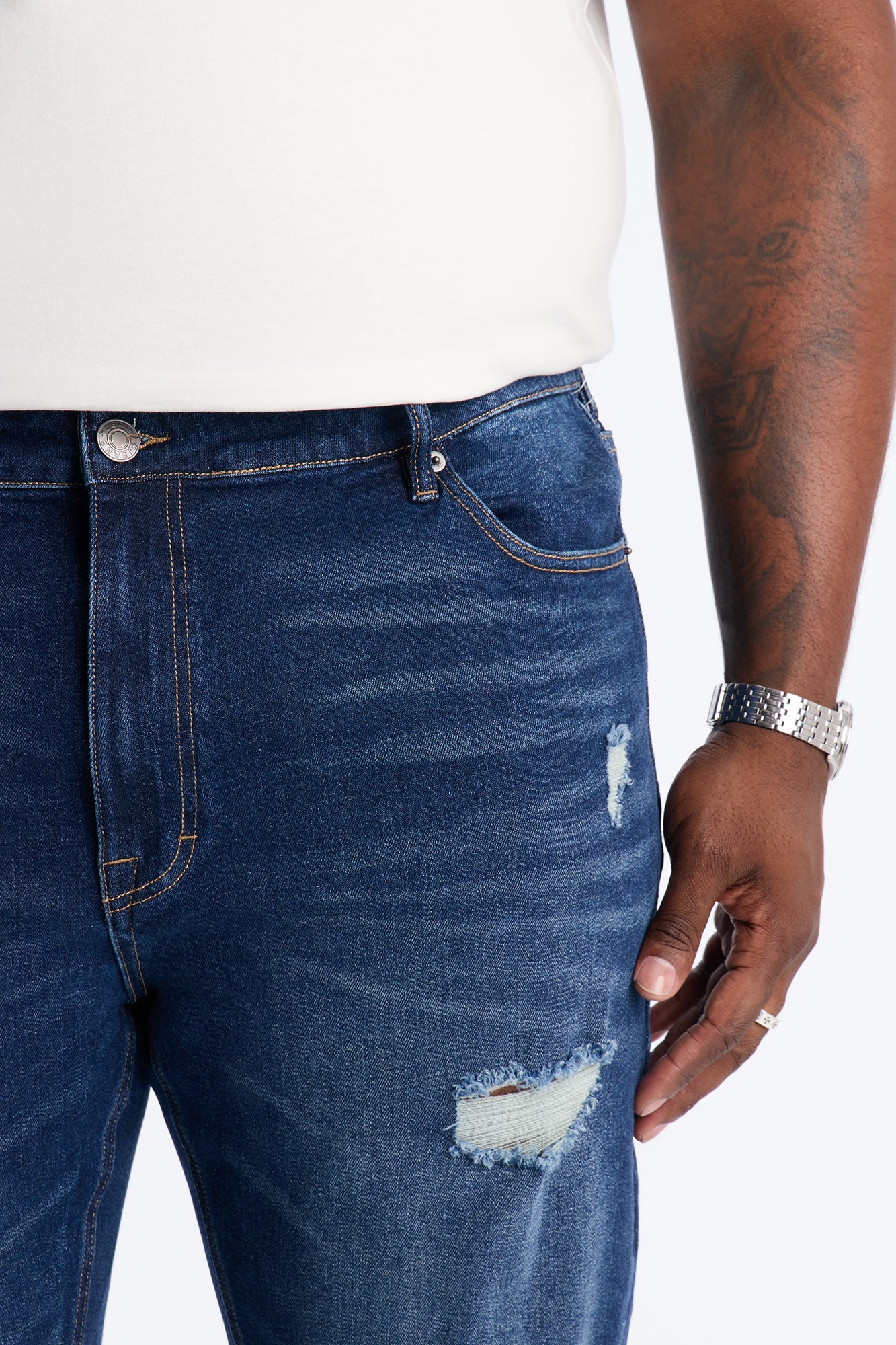 Essential Destroyed Skinny Stretch Jean - Dark Wash - Image 7