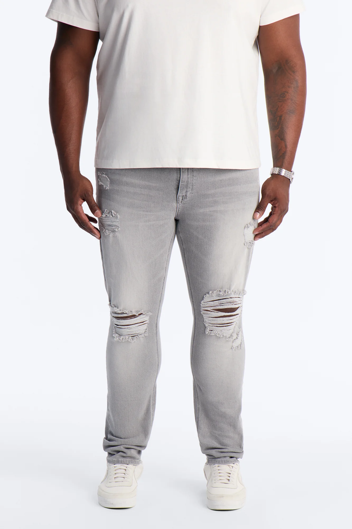 Essential Destroyed Skinny Stretch Jean - Grey - Image 5