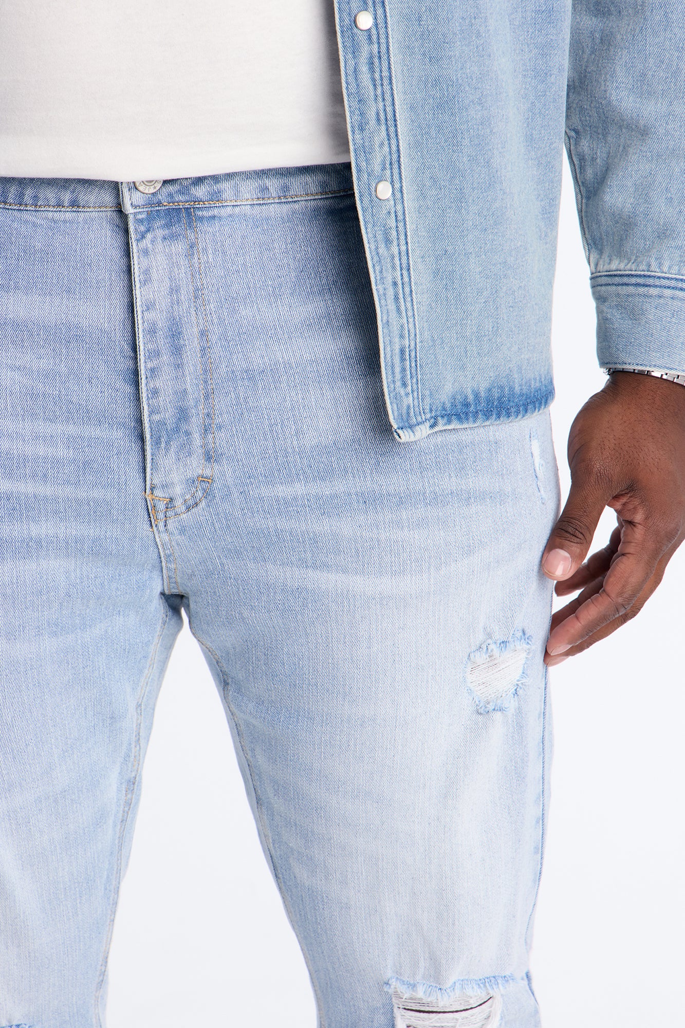 Essential Destroyed Skinny Stretch Jean - Light Blue Wash - Image 7
