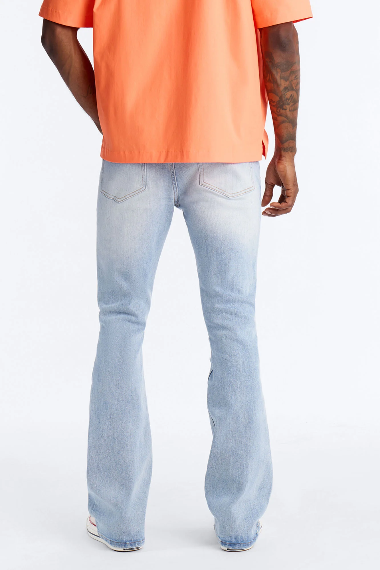 Essential Destroyed Stacked Skinny Flare Stretch Jean - Light Blue Wash - Image 4