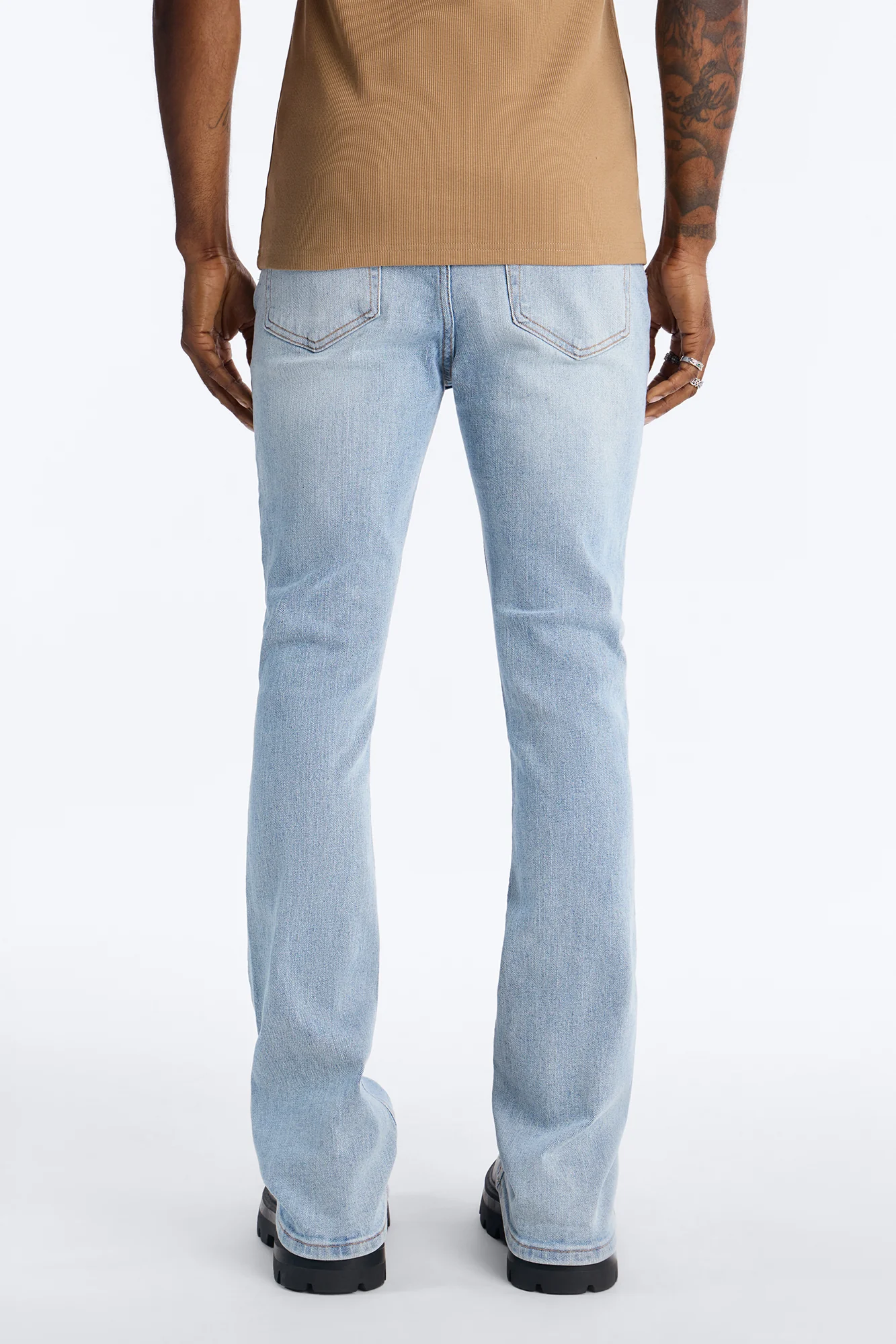 Essential Destroyed Stacked Slim Flare Stretch Jean - Light Blue Wash - Image 4
